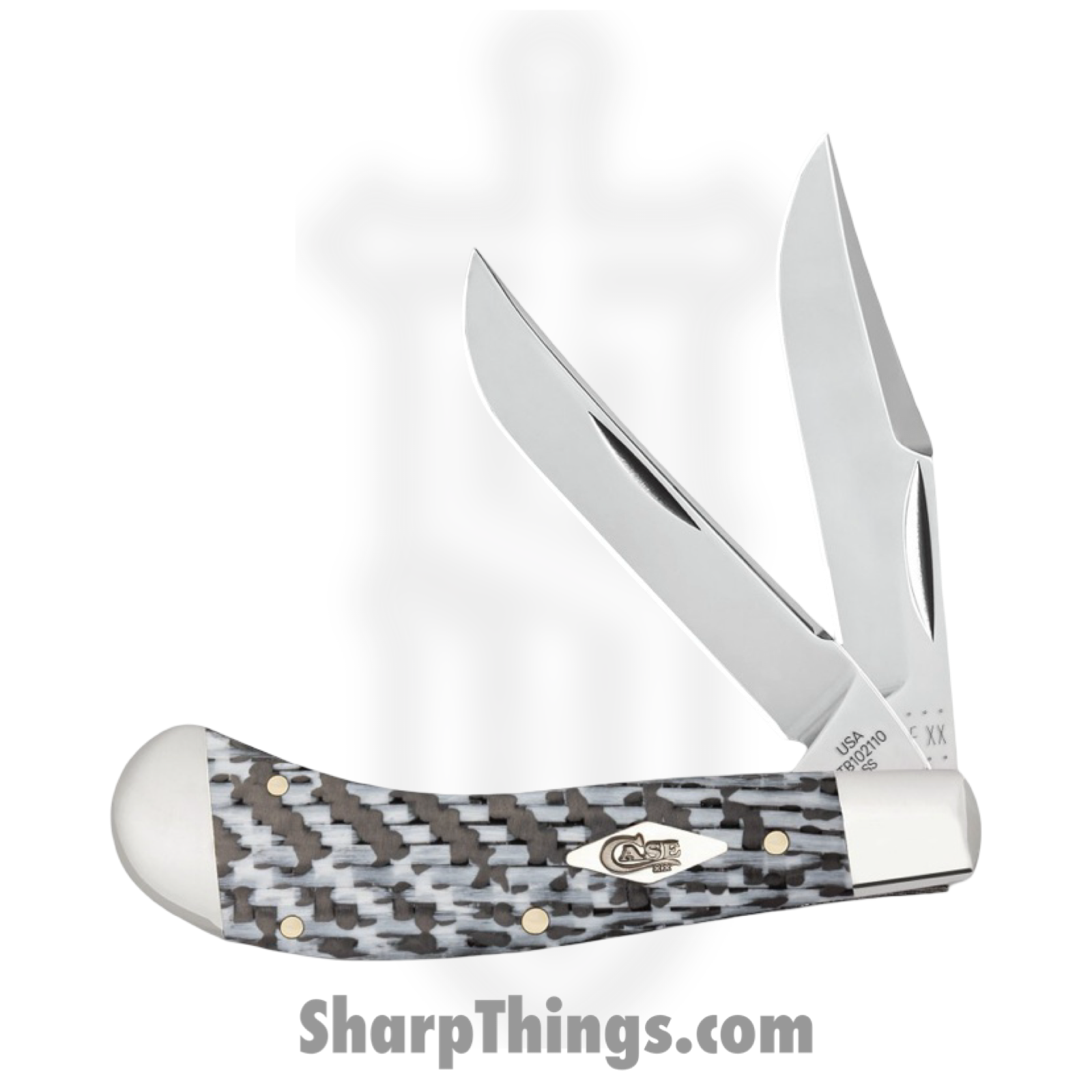 Case Cutlery - CA38929 - Saddlehorn - Folding Knife - Tru-Sharp Stainless Polished Clip, Skinner - G10 CF Weave - Black White