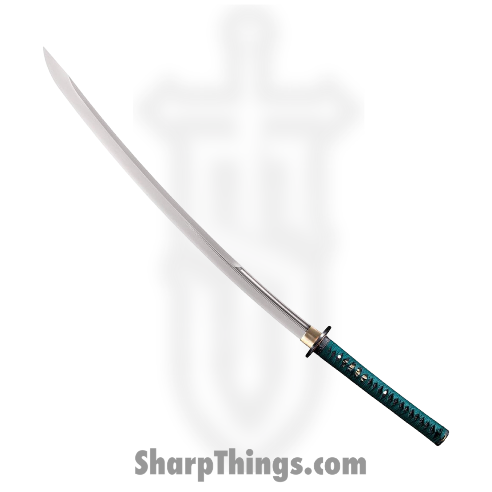 Cold Steel - CS88DWK - Dragonfly Wakizashi Long - Fixed Blade Knife - 1060 Polished - Ray Skin with Teal Green Silk Braid Cord and Brass Menuki - Teal