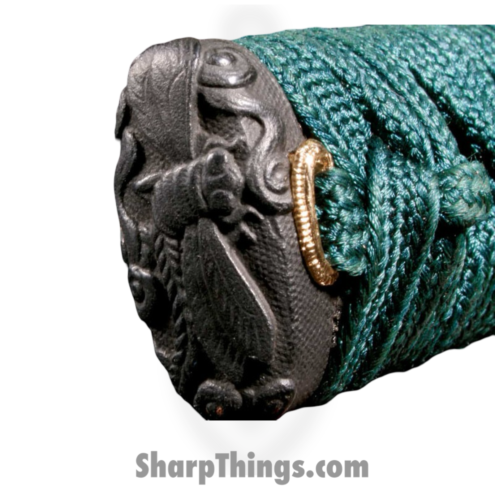 Cold Steel - CS88DWK - Dragonfly Wakizashi Long - Fixed Blade Knife - 1060 Polished - Ray Skin with Teal Green Silk Braid Cord and Brass Menuki - Teal - Image 4