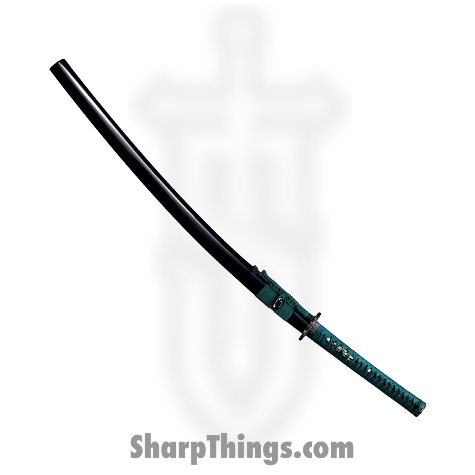 Cold Steel - CS88DWK - Dragonfly Wakizashi Long - Fixed Blade Knife - 1060 Polished - Ray Skin with Teal Green Silk Braid Cord and Brass Menuki - Teal - Image 2