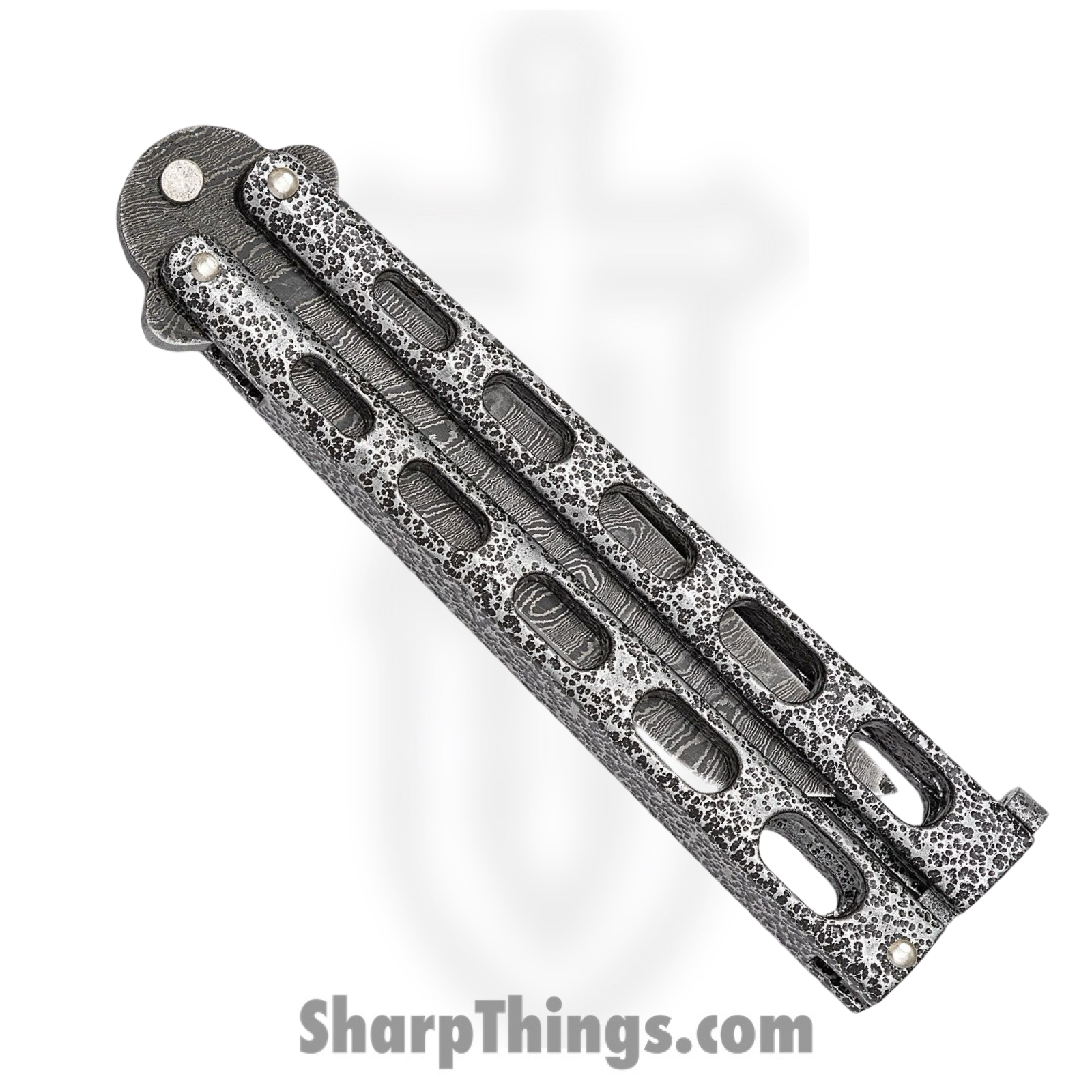 Bear & Son - BC114AD - Butterfly Silver Vein - Balisong - Damascus Damascus Tanto - Powder Coated Zinc - Silver Black - Image 3