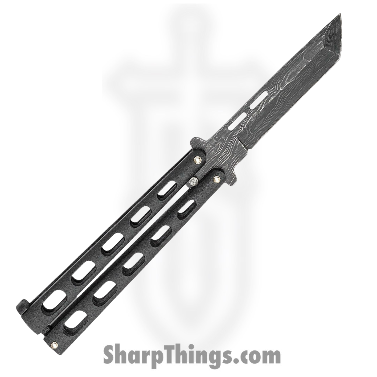 Bear & Son - BC115TAND - Butterfly Silver Vein - Balisong - Damascus Damascus Tanto - Powder Coated Zinc - Black - Image 2