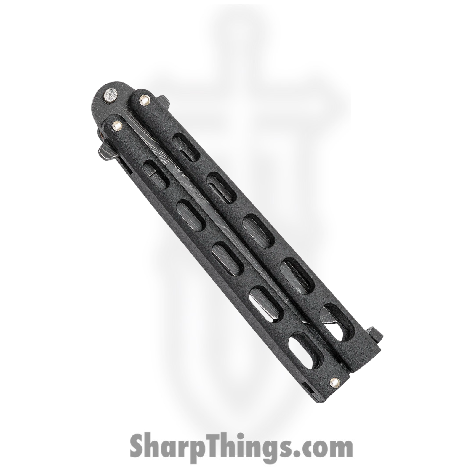 Bear & Son - BC115TAND - Butterfly Silver Vein - Balisong - Damascus Damascus Tanto - Powder Coated Zinc - Black - Image 3