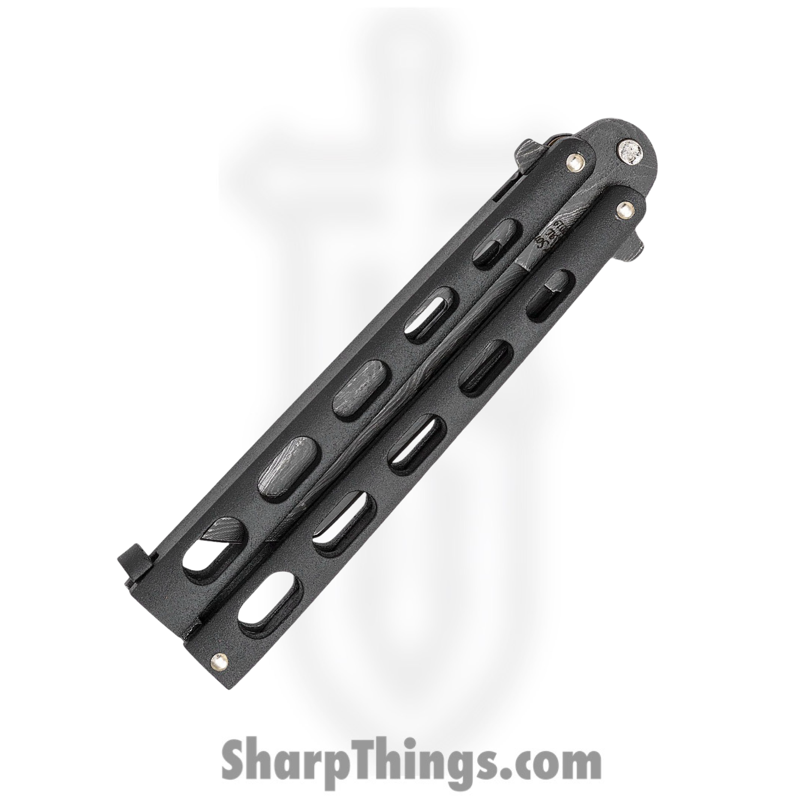 Bear & Son - BC115TAND - Butterfly Silver Vein - Balisong - Damascus Damascus Tanto - Powder Coated Zinc - Black - Image 4