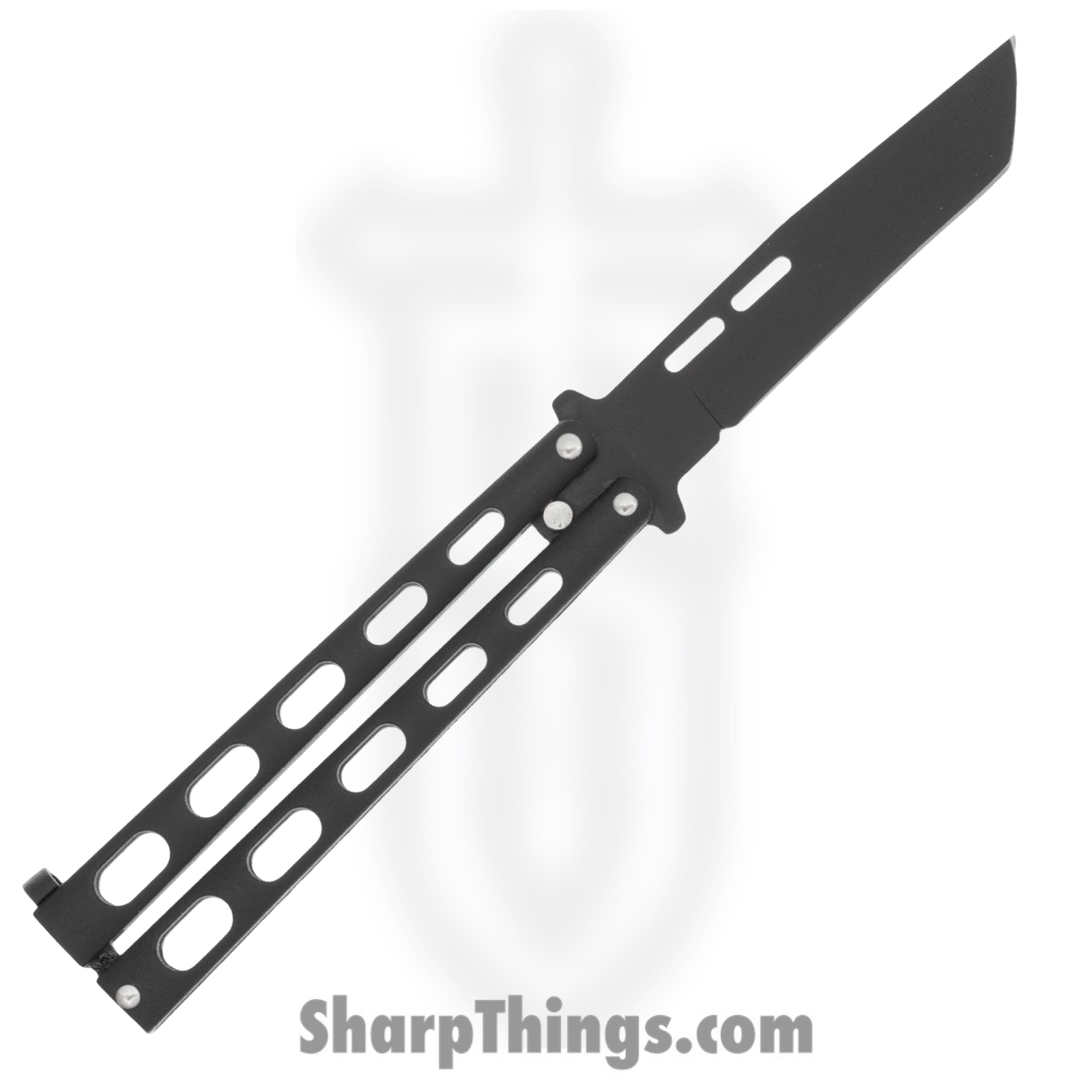 Bear & Son - BC115TANB - Butterfly - Balisong - 1095 HC Coated Tanto - Powder Coated Zinc - Black - Image 2