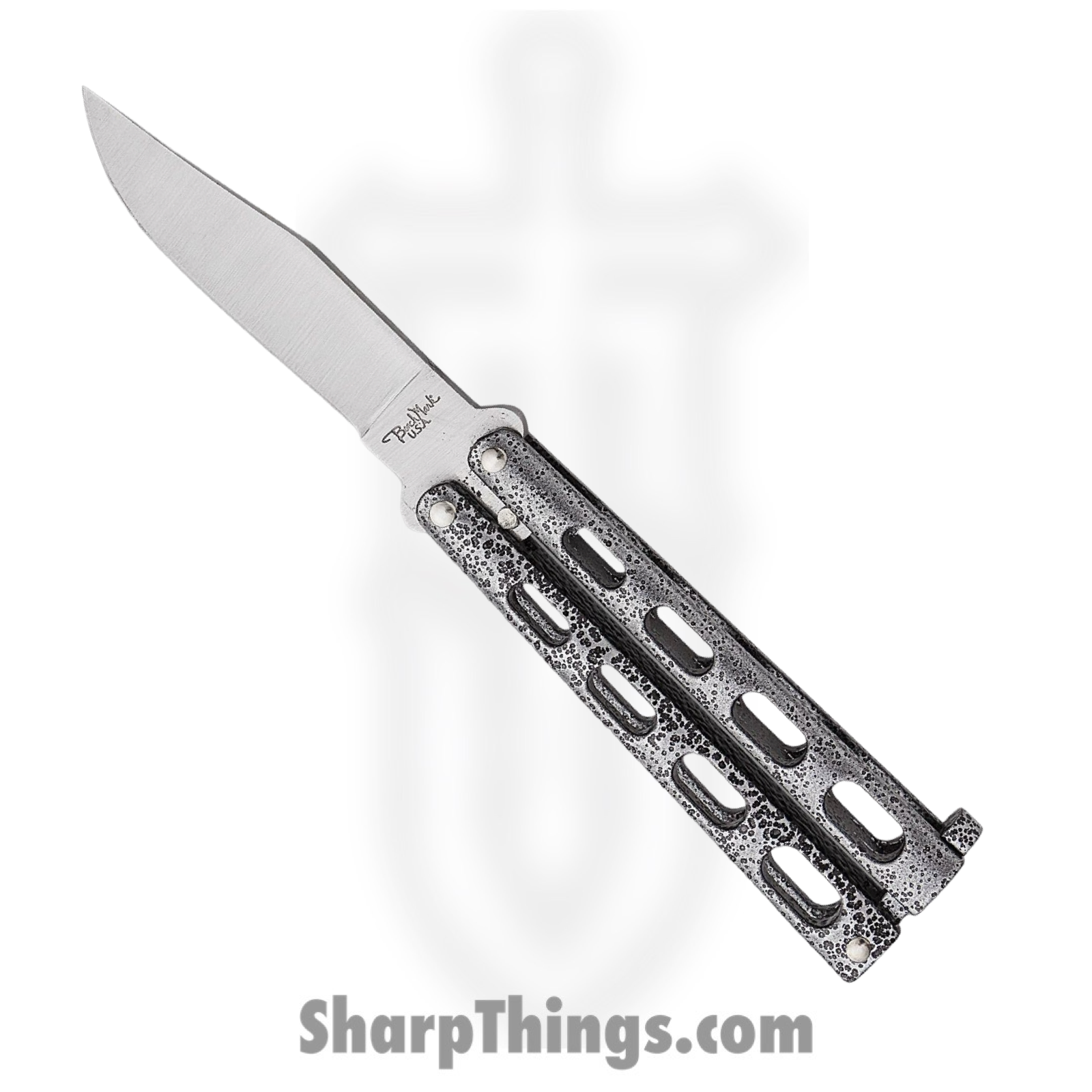 BenchMark - BM008 - Butterfly Knife - Balisong - Stainless Satin Clip Point - Epoxy Powder Coat Metal - Black Silver