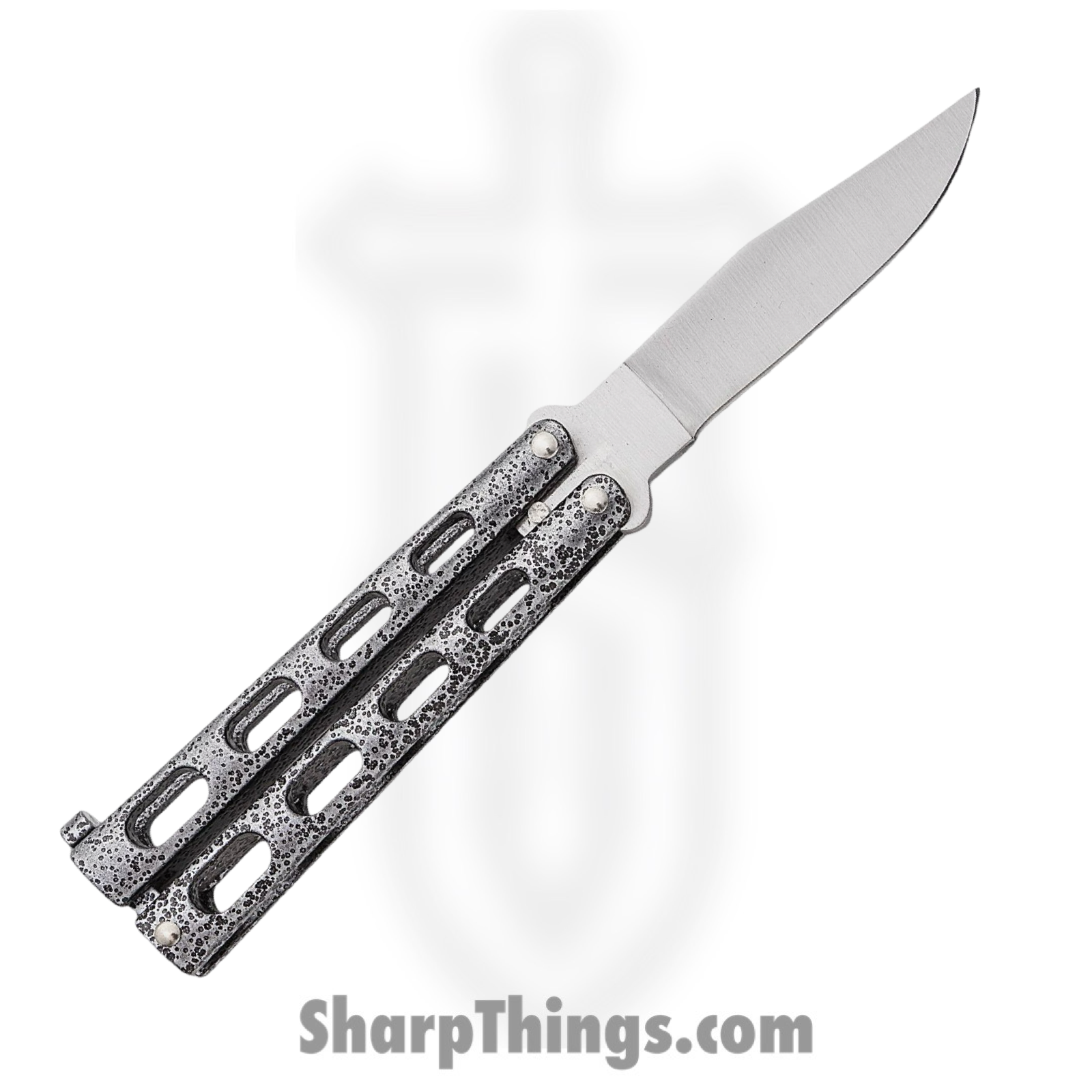 BenchMark - BM008 - Butterfly Knife - Balisong - Stainless Satin Clip Point - Epoxy Powder Coat Metal - Black Silver - Image 2