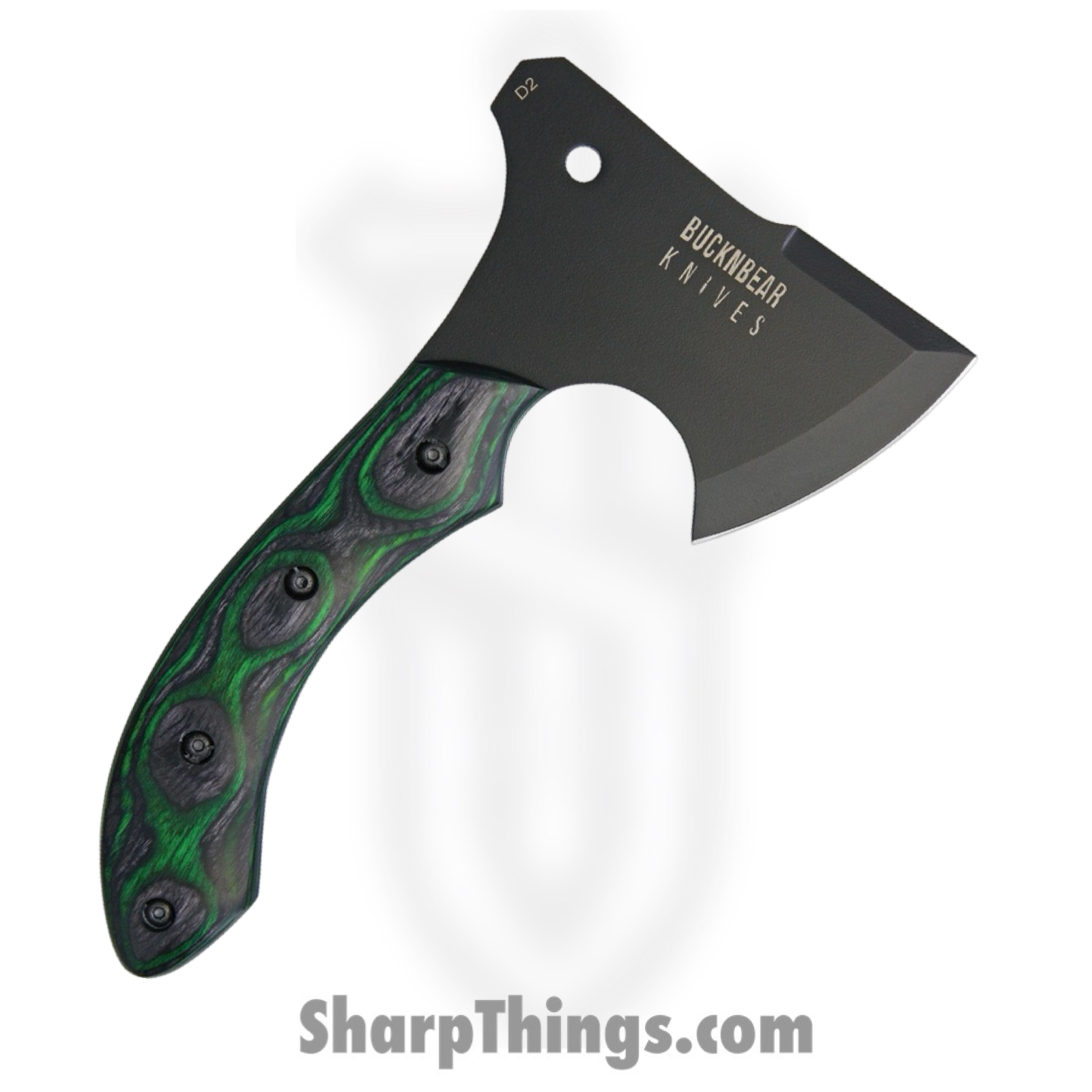 BucknBear - BNB10054AX - Tactical Army Hatchet - Fixed Blade Knife - D2 Coated - Burlwood - Black Green - Image 2