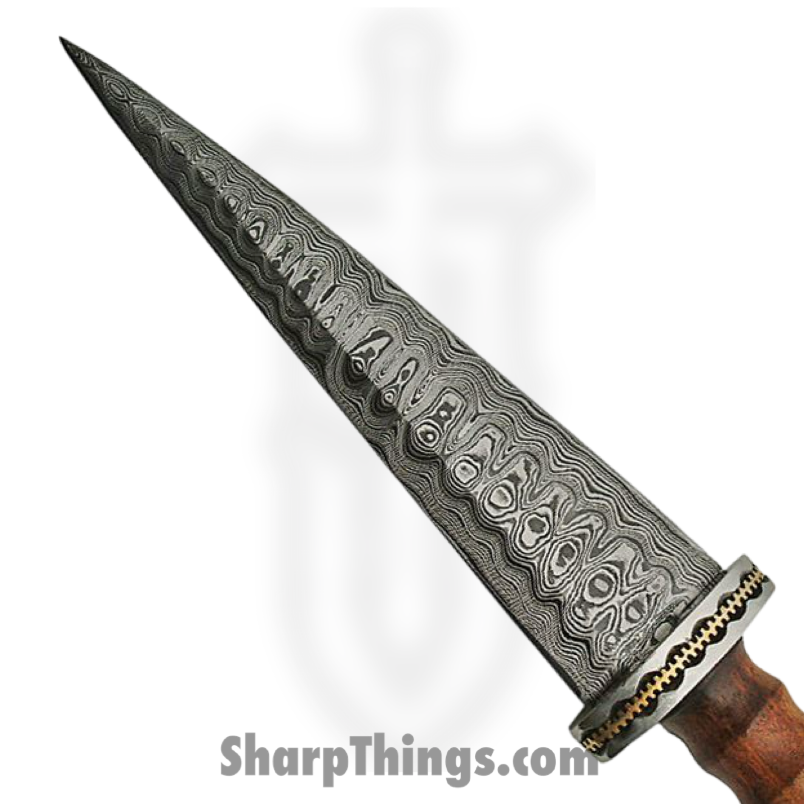 Damascus - DM1115 - Dagger - Fixed Blade Knife - Damascus - Rosewood/Brass/Stainless Inlay - Brown/Brass/Silver - Image 2