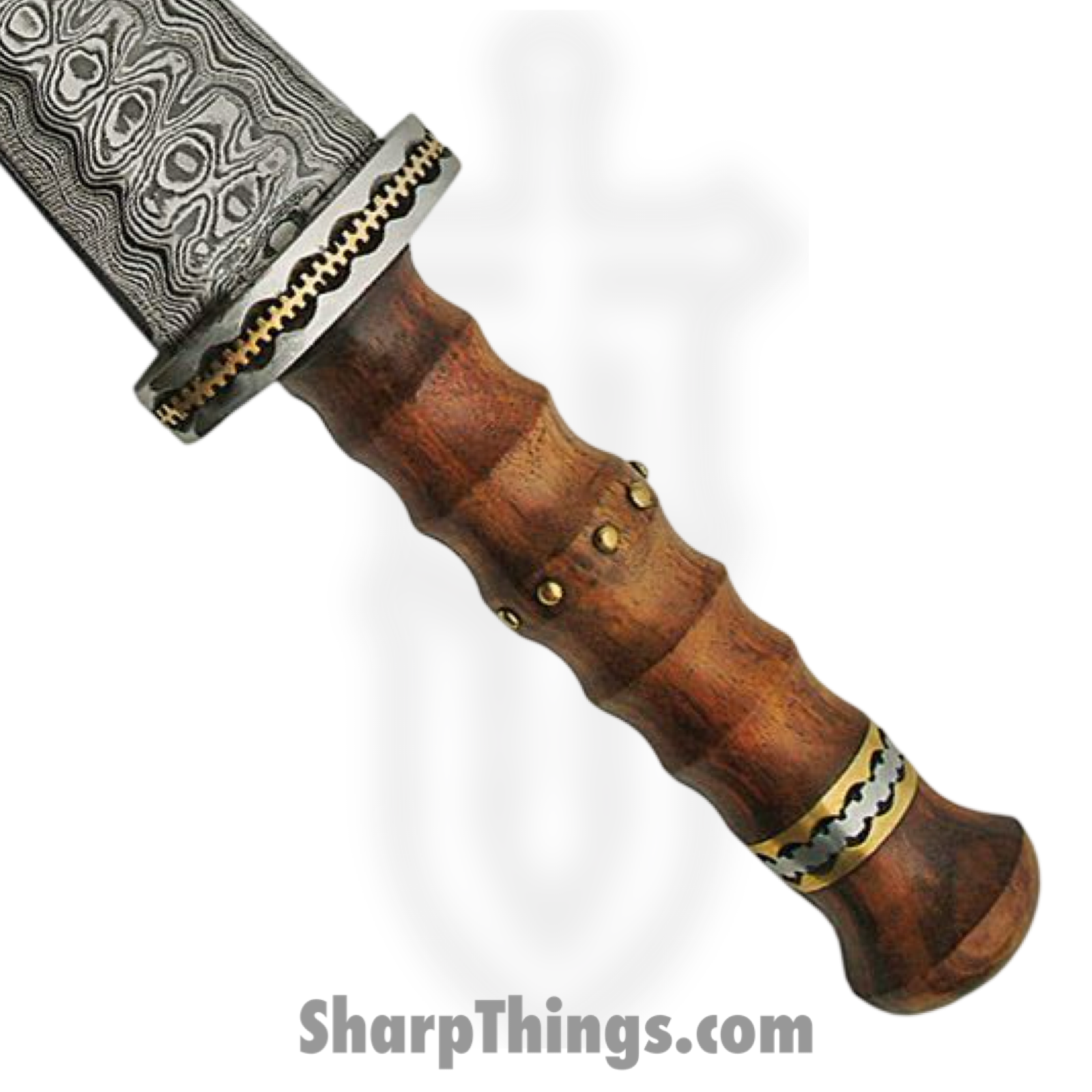Damascus - DM1115 - Dagger - Fixed Blade Knife - Damascus - Rosewood/Brass/Stainless Inlay - Brown/Brass/Silver - Image 3