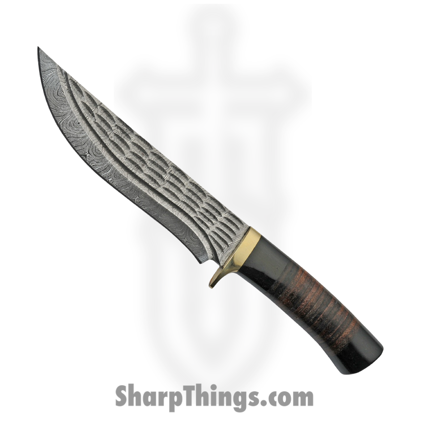 Damascus - DM1227LR - Hunter - Fixed Blade Knife - Damascus - Stacked Leather Buffalo Horn - Brown Black