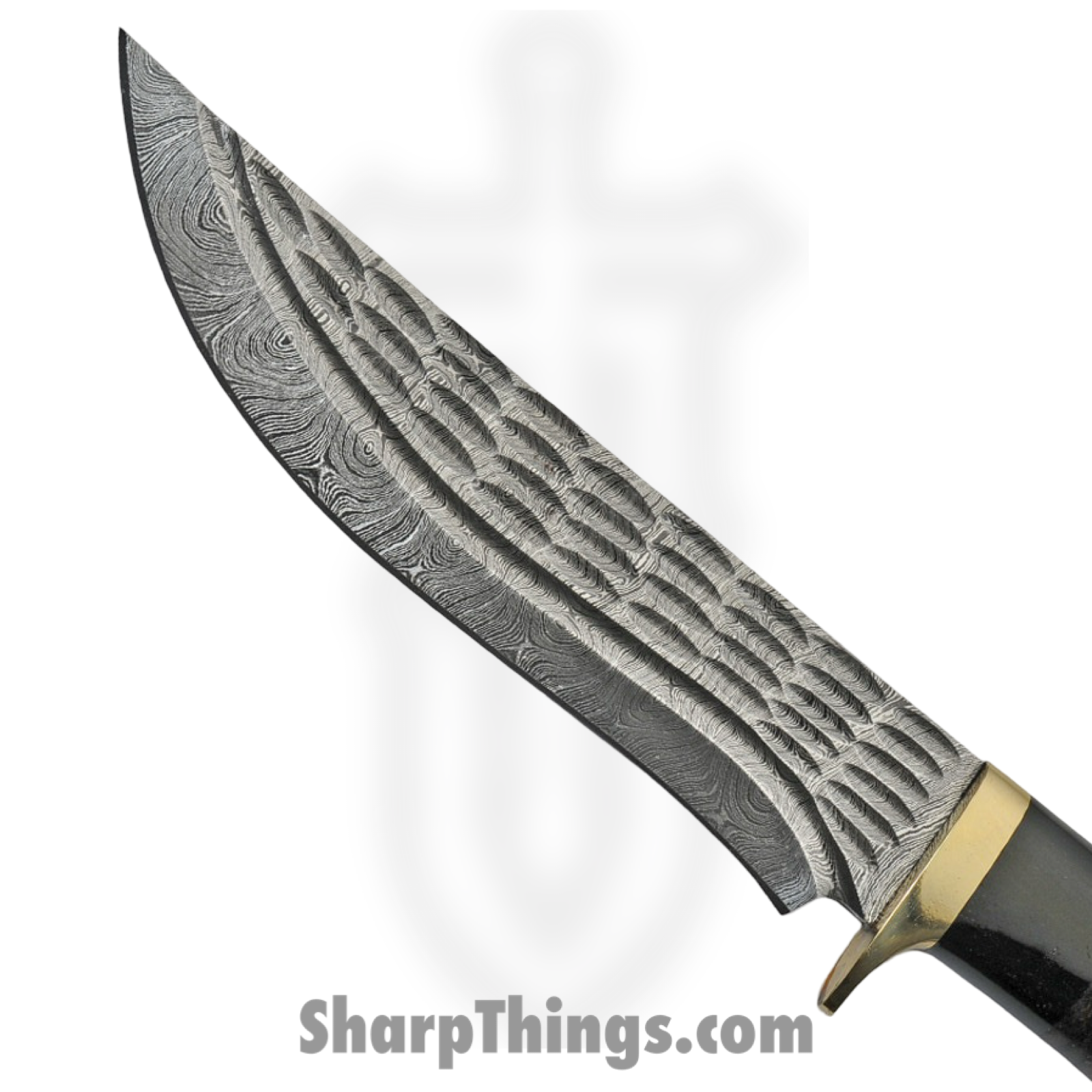 Damascus - DM1227LR - Hunter - Fixed Blade Knife - Damascus - Stacked Leather Buffalo Horn - Brown Black - Image 2