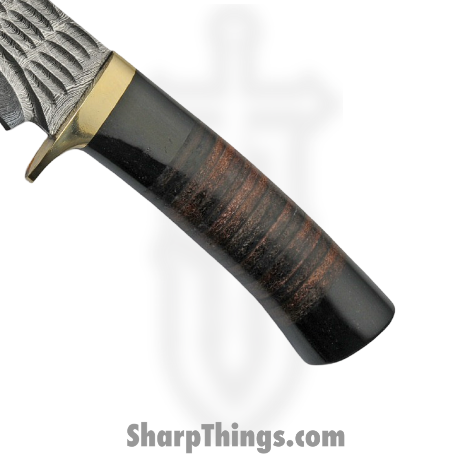 Damascus - DM1227LR - Hunter - Fixed Blade Knife - Damascus - Stacked Leather Buffalo Horn - Brown Black - Image 3