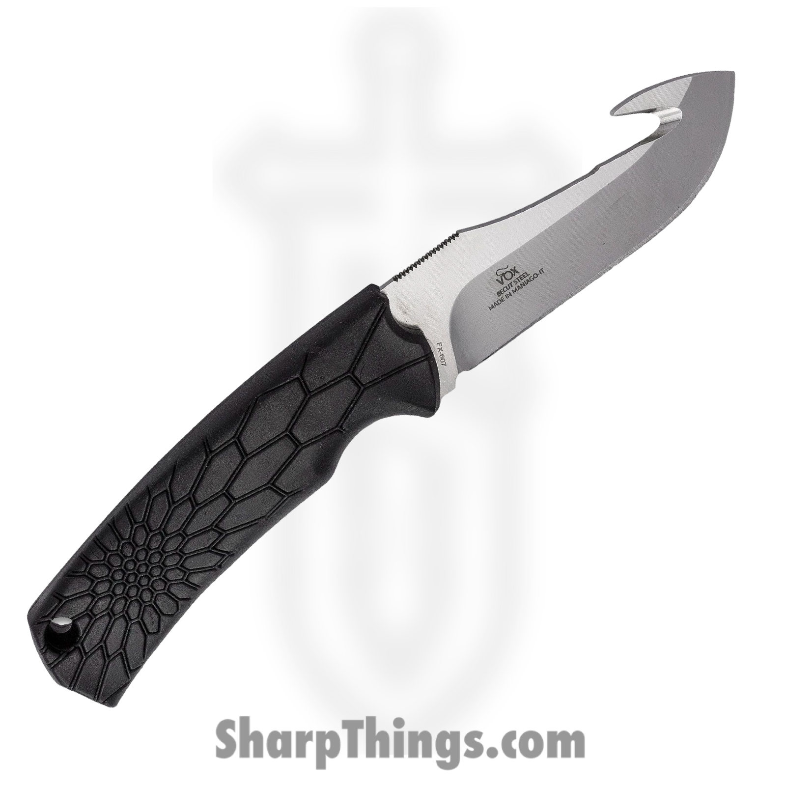 Fox Knives - FOX607 - Core Skinner - Fixed Blade Knife - Becut Steel Satin Drop Point with Guthook - Polypropylene - Black - Image 2