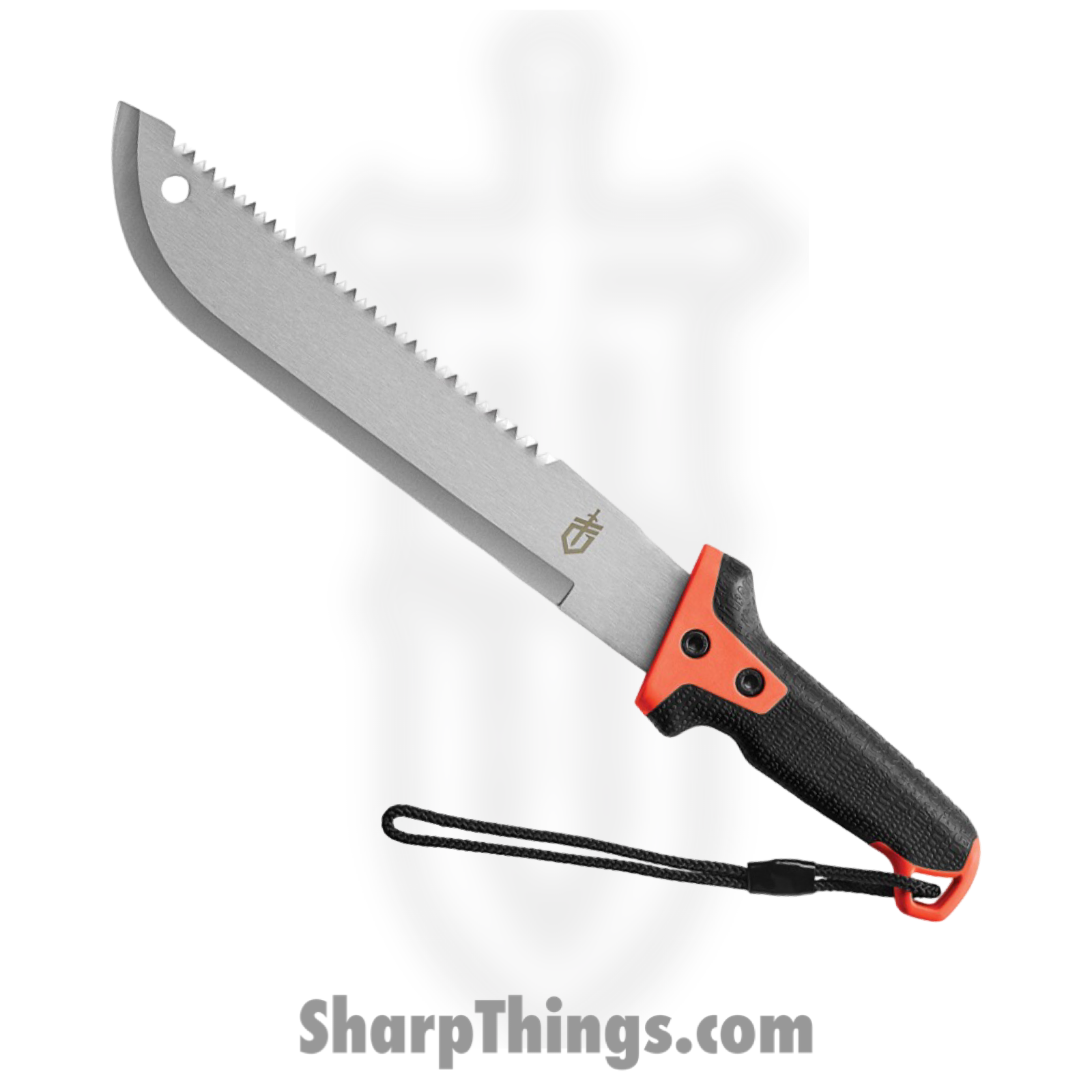 Gerber - G3154 - Compact Clearpath Machete - Fixed Blade Knife - Stainless Blasted Sawback - Gator Grip - Black Orange