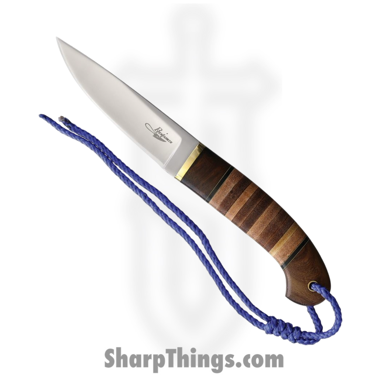 BenJahmin Knives - BKA017 - Stacked Leather Hunter - Fixed Blade Knife - 440C SS Mirror Clip Point - Leather Rosewood Brass - Brown