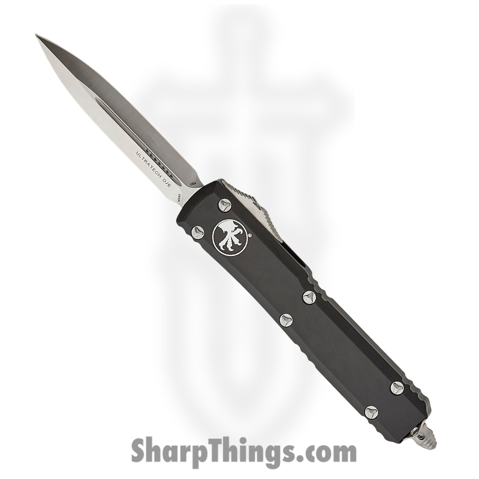 Microtech - 122-4 - Ultratech - OTF Auto - Elmax, M390, 204P Satin Dagger - 6061-T6 Aluminum - Black