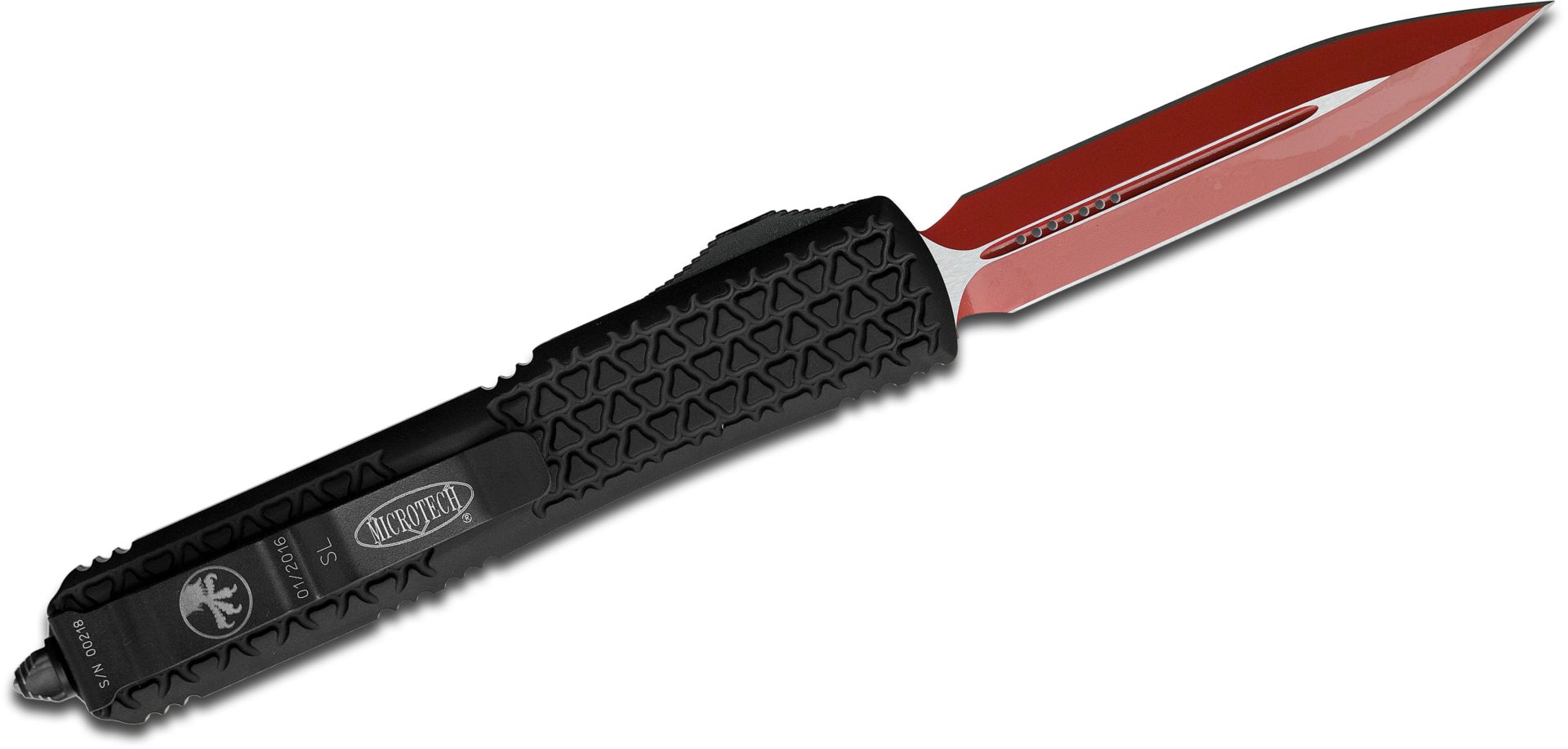 Microtech - 122-1SL - Ultratech Sith Lord - OTF Auto - Elmax, M390, 204P Coated Dagger - 6061-T6 Aluminum - Black - Image 6