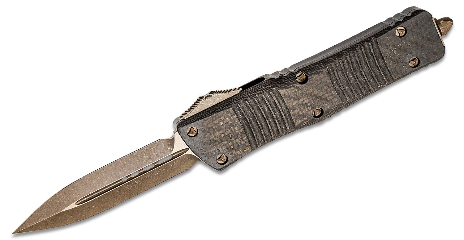 Microtech - 142-13APCFS - Combat Troodon - OTF Auto - Elmax, M390, 204P Bronze Apocalyptic Dagger - Carbon Fiber/Aluminum - Black - Image 5