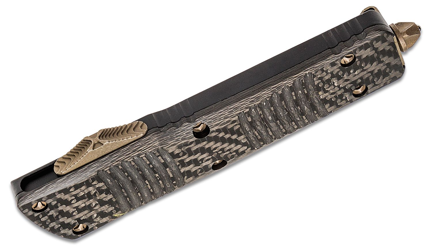 Microtech - 142-13APCFS - Combat Troodon - OTF Auto - Elmax, M390, 204P Bronze Apocalyptic Dagger - Carbon Fiber/Aluminum - Black - Image 6