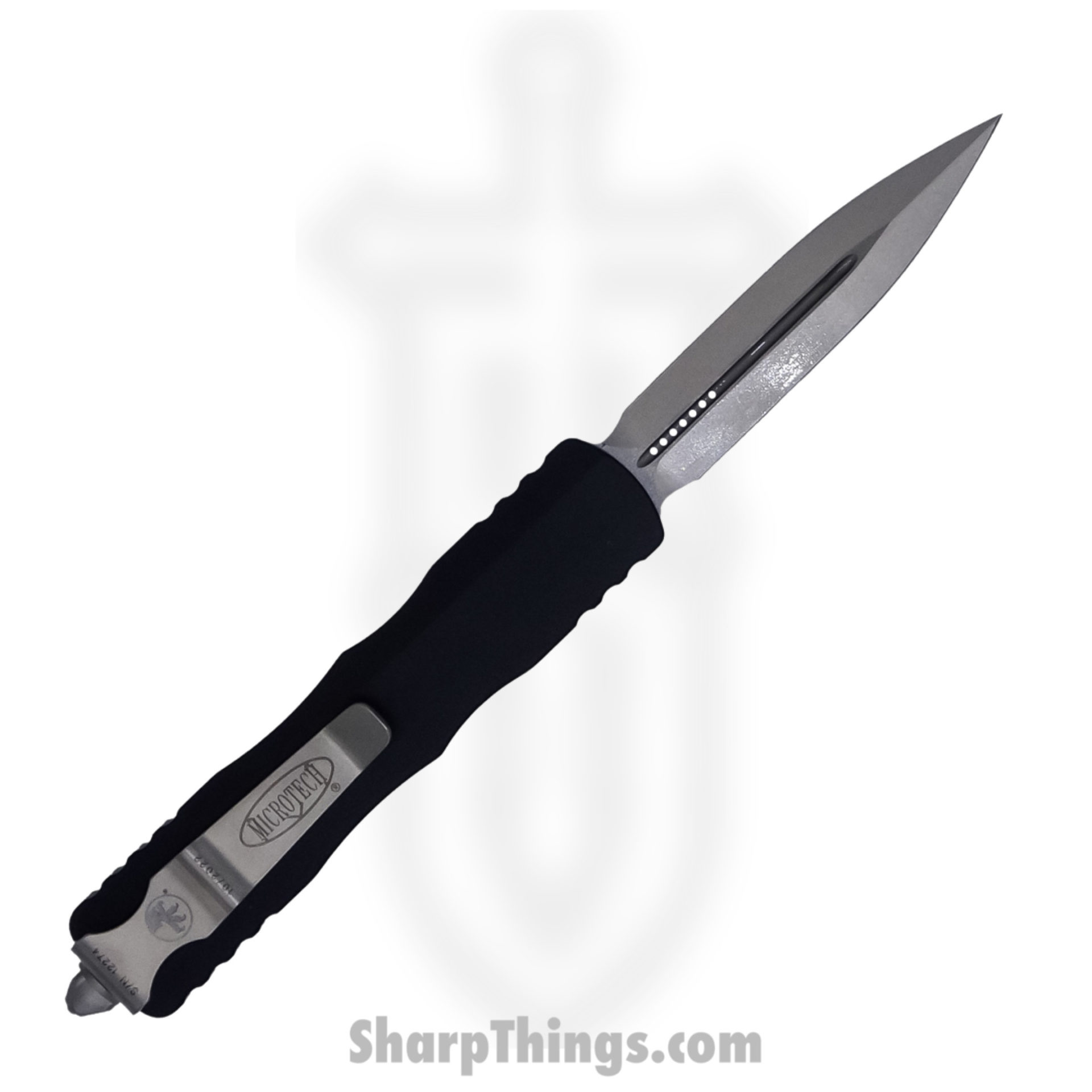 Microtech - 225-10 - Dirac - OTF Auto - Elmax, M390, 204P Stonewash Dagger - 6061-T6 Aluminum - Black - Image 2