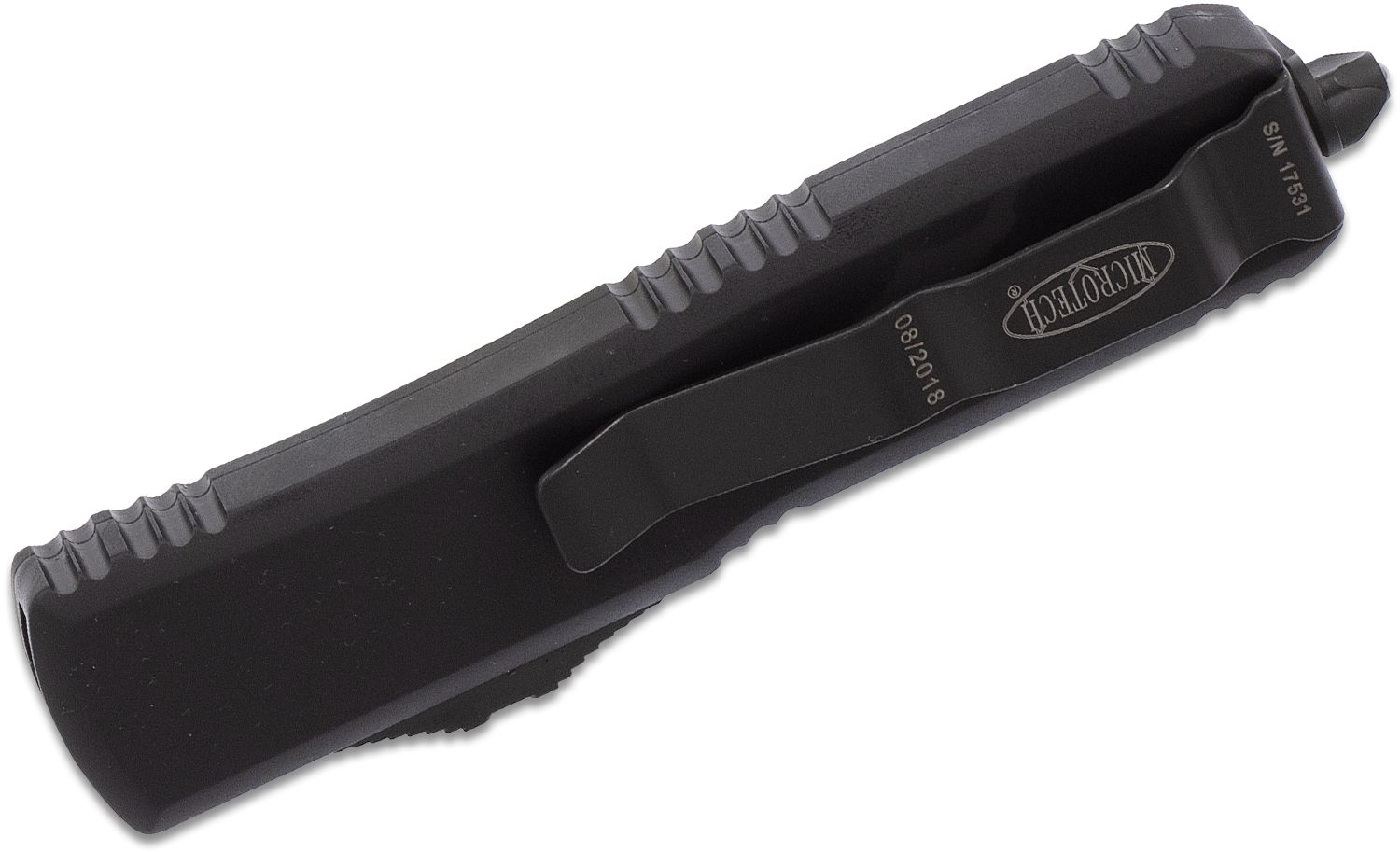 Microtech - 231-2T - UTX-85 - OTF Auto - Elmax, M390, 204P Two Tone Drop Point - 6061-T6 Aluminum - Black - Image 7
