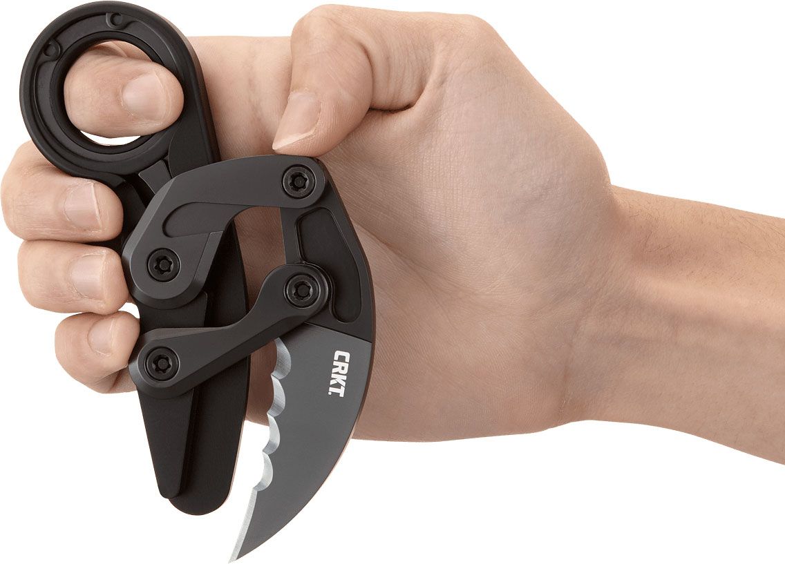 CRKT - 4040V - Provoke Kinematic with Veff Serrations - Folding Knife - D2 Black TiNi Hawkbill - 6061-T6 Aluminum - Black - Image 13