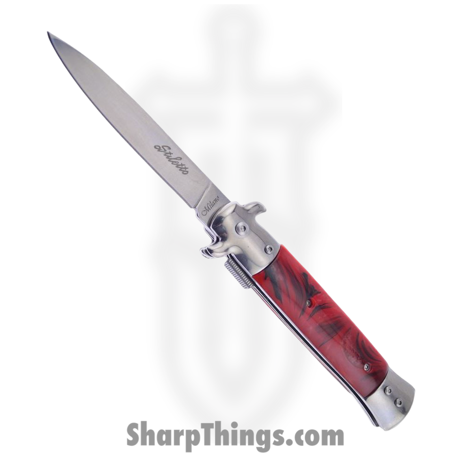 Frost Cutlery - FISM001RBK - Italian Stiletto Milano - Assisted Open Knife - 3Cr13 Polished Spear Point - Synthetic - Red Black
