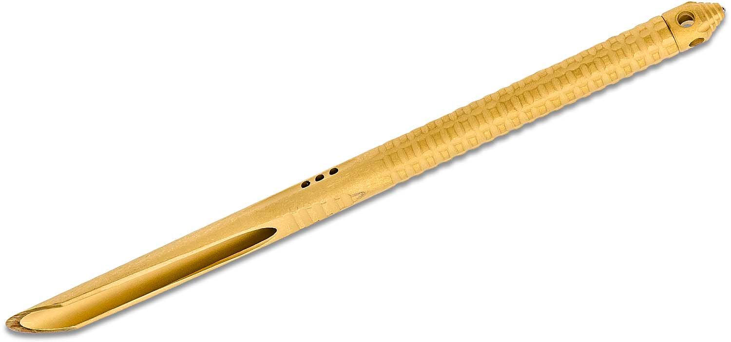 Microtech - 112-1TINS - TAC-P Spike with Glass Breaker - Fixed Blade Knife - 410 SS Coated Spike - Stainless - Gold - Image 4