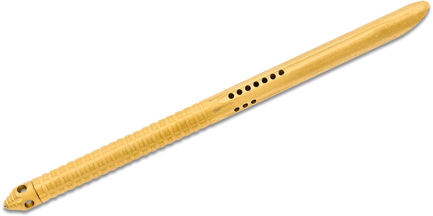 Microtech - 112-1TINS - TAC-P Spike with Glass Breaker - Fixed Blade Knife - 410 SS Coated Spike - Stainless - Gold - Image 5