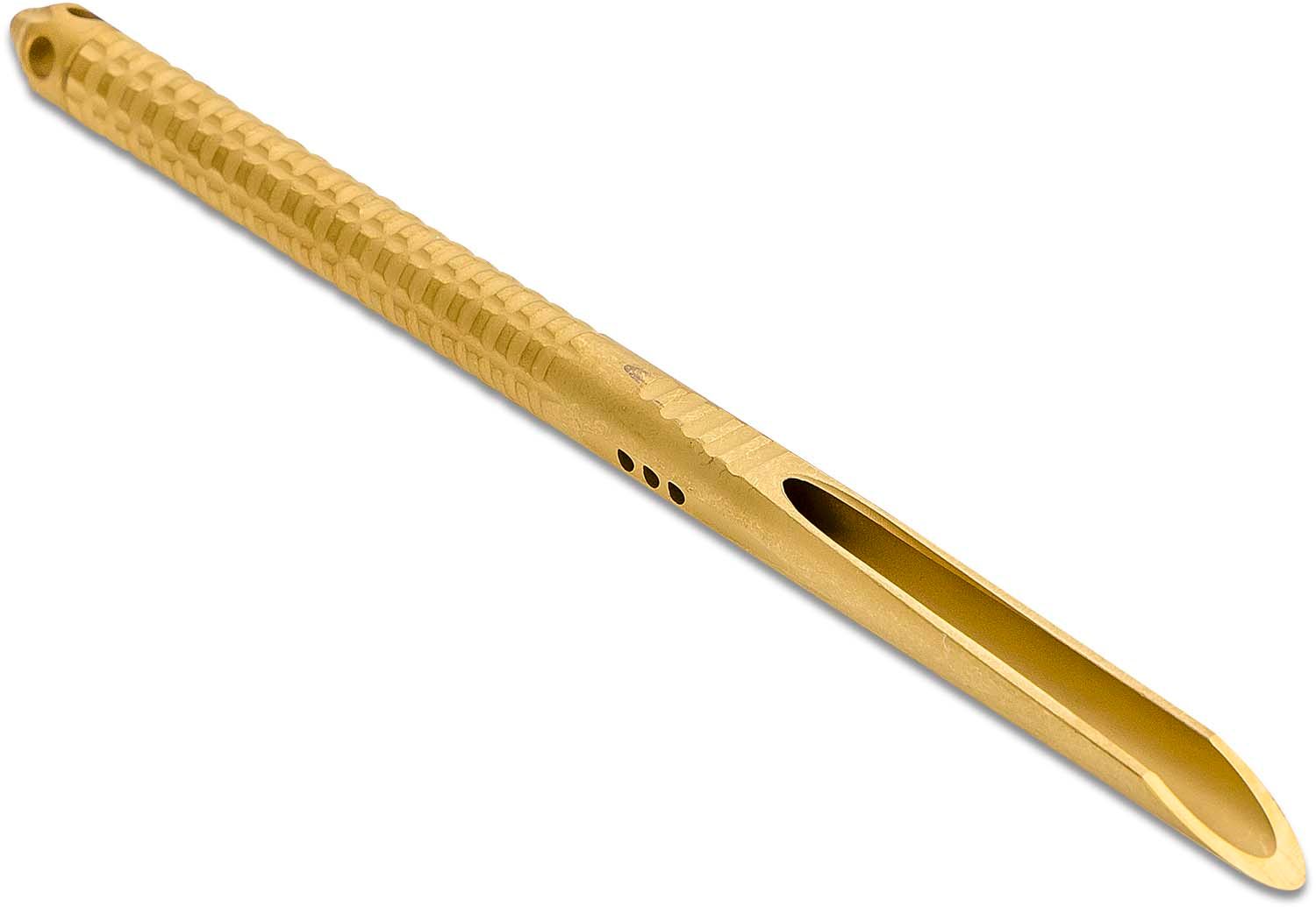 Microtech - 112-1TINS - TAC-P Spike with Glass Breaker - Fixed Blade Knife - 410 SS Coated Spike - Stainless - Gold - Image 6