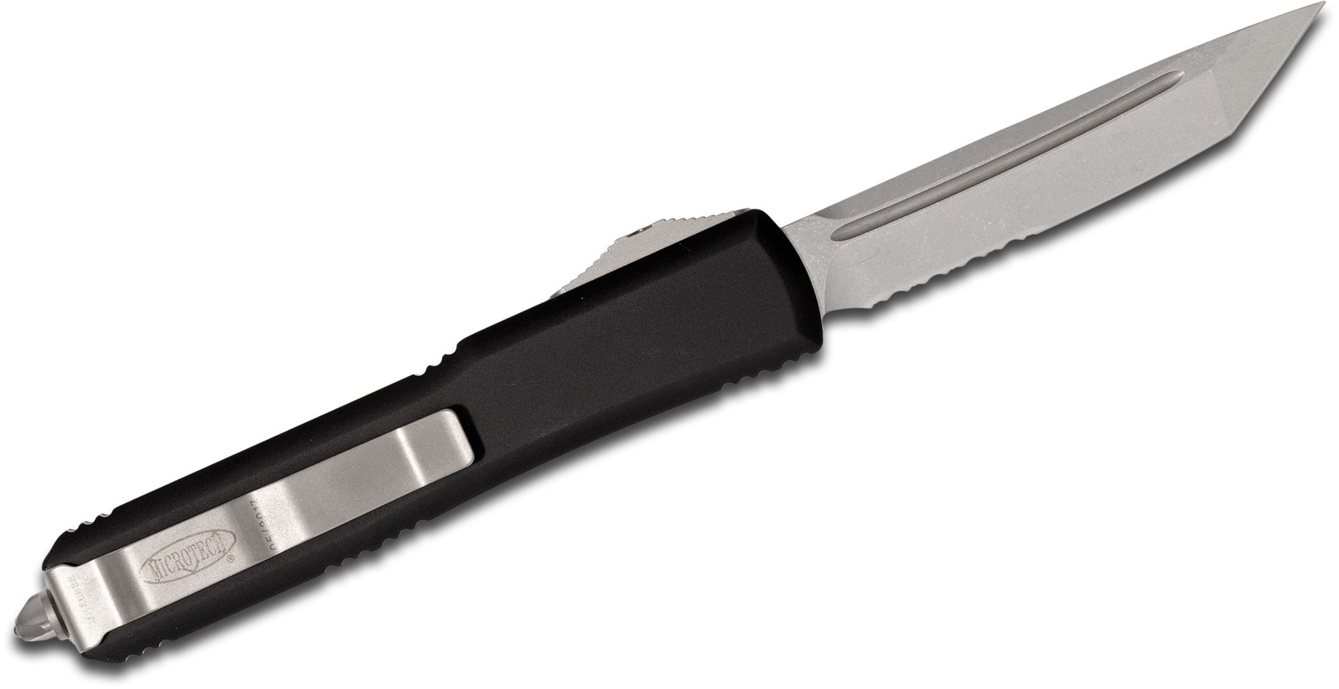 Microtech - 123-11 - Ultratech T/E Partially Serrated Combo - OTF Auto - Bohler Elmax, M390, or 204P Stonewash Tanto - 6061-T6 Aluminum - Black - Image 7