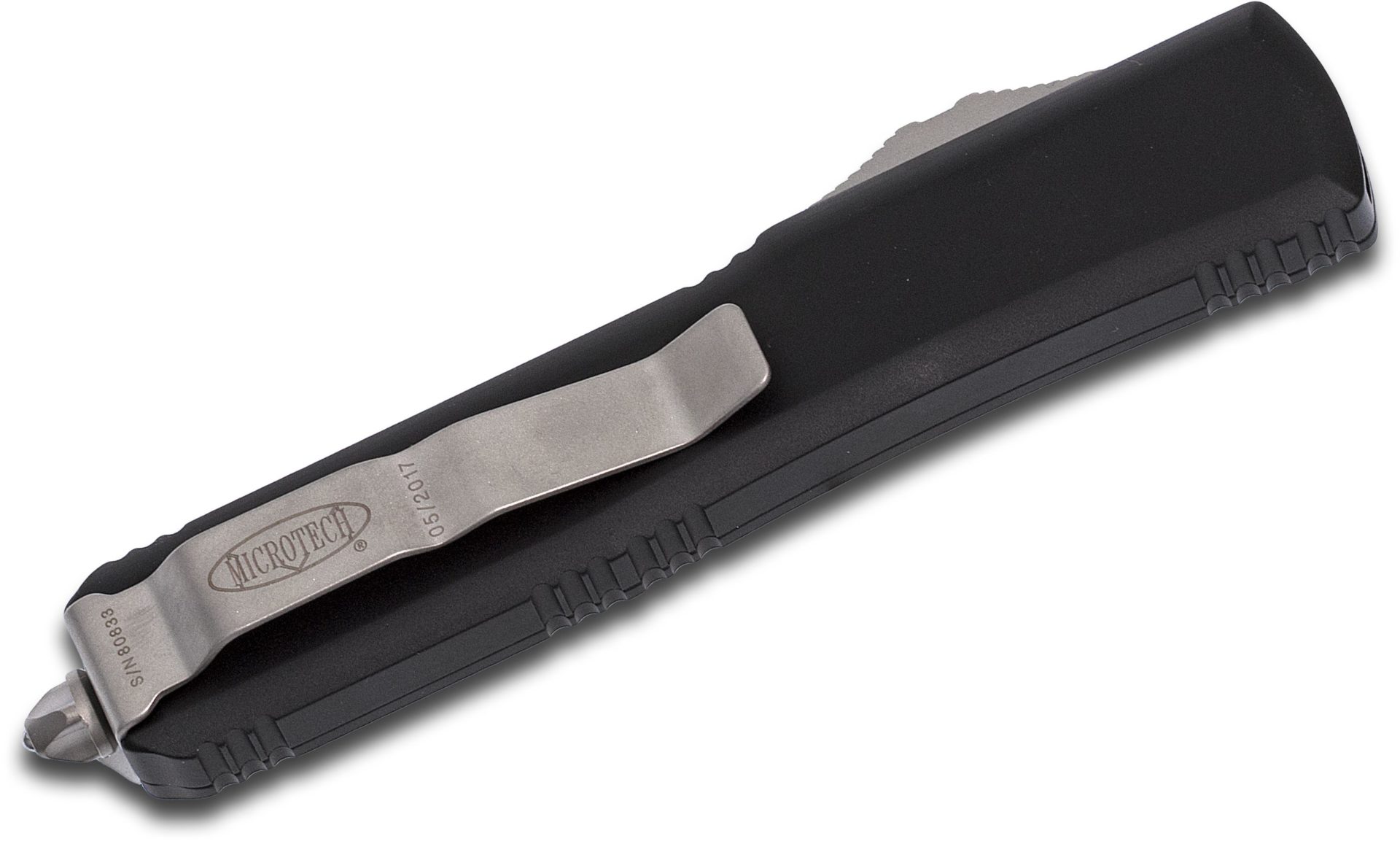 Microtech - 123-11 - Ultratech T/E Partially Serrated Combo - OTF Auto - Bohler Elmax, M390, or 204P Stonewash Tanto - 6061-T6 Aluminum - Black - Image 9