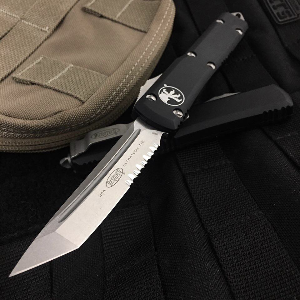 Microtech - 123-11 - Ultratech T/E Partially Serrated Combo - OTF Auto - Bohler Elmax, M390, or 204P Stonewash Tanto - 6061-T6 Aluminum - Black - Image 5