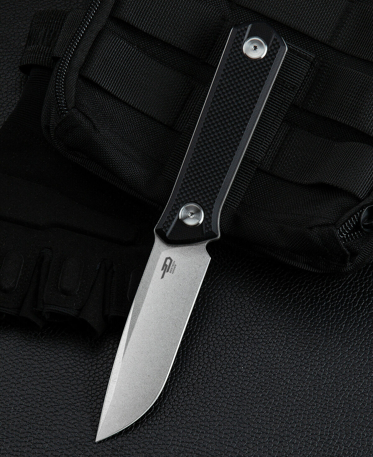 Bestech Knives - BTKF02A - Hedron - Fixed Blade Knife - D2 Satin Drop Point - G10 - Black - Image 3