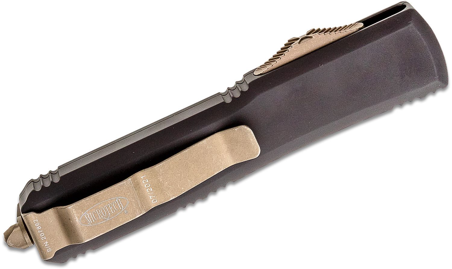 Microtech - 123-13 - Ultratech - OTF Auto - Elmax, M390, 204P Bronze Tanto - 6061-T6 Aluminum - Black - Image 7