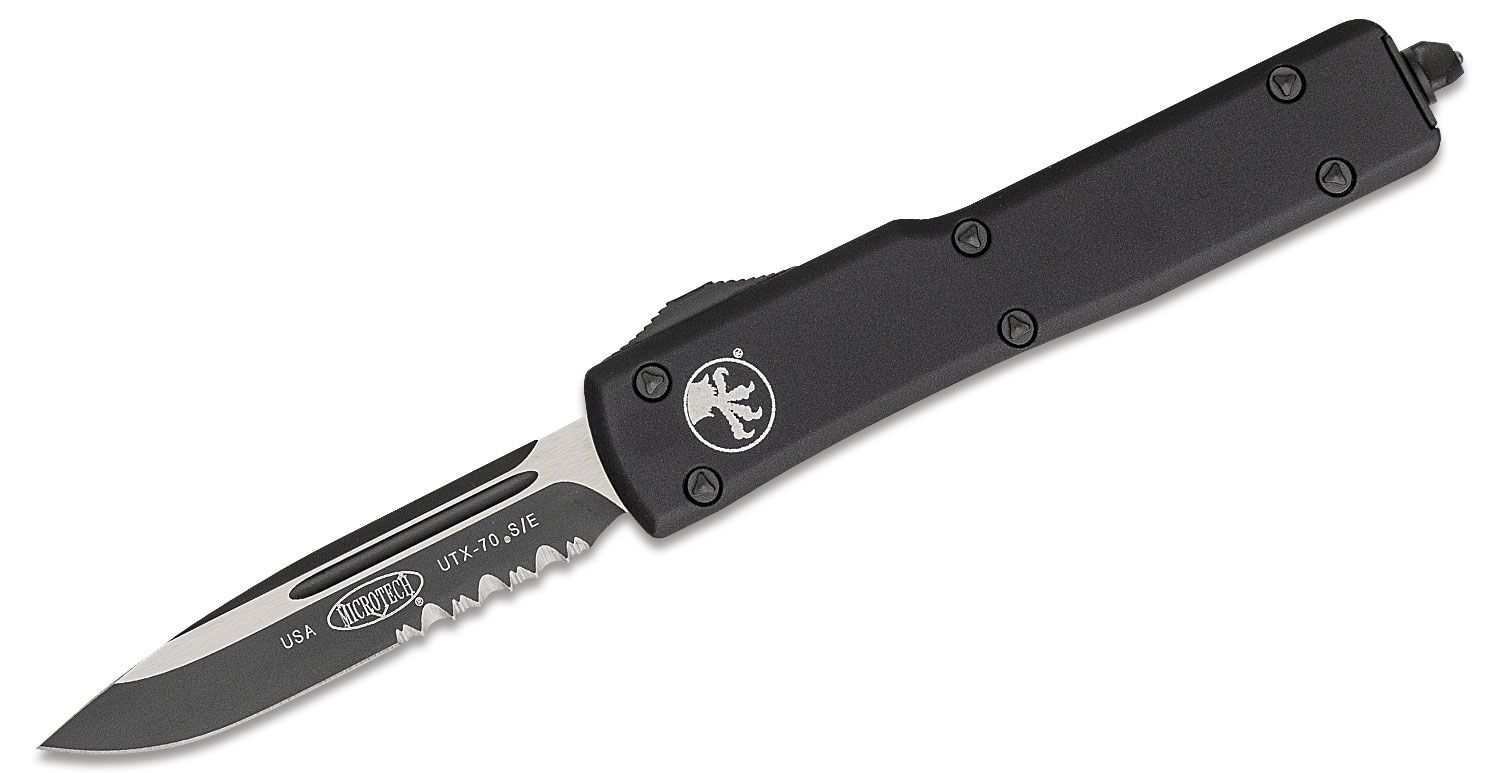 Microtech - 148-2T - UTX-70 Tactical - OTF Auto - Elmax, M390, 204P Two Tone Drop Point - 6061-T6 Aluminum - Black - Image 4