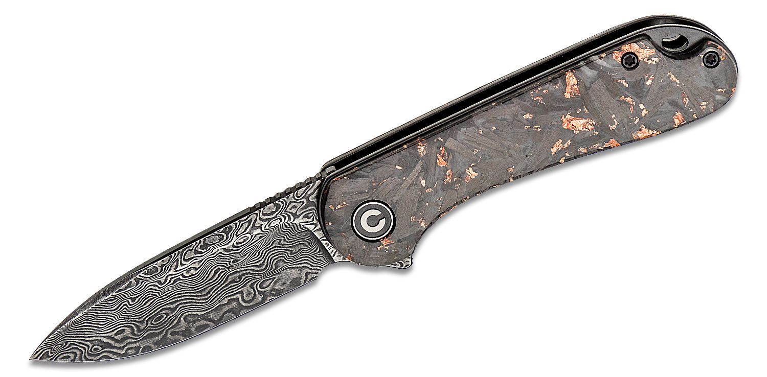 Civivi - CIVC907CDS3 - Elementum Flipper Knife - Damascus Carbon Fiber - Contured Copper - Image 6
