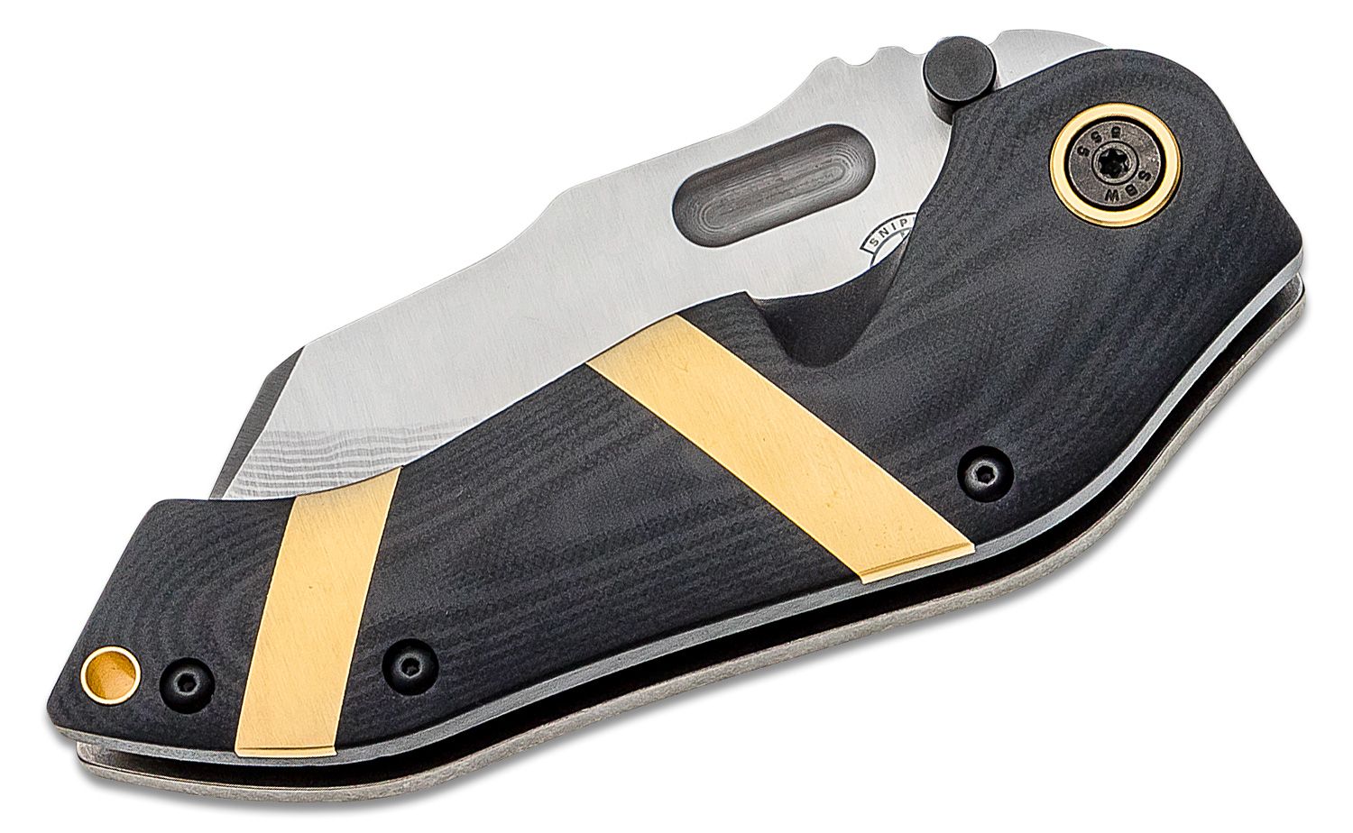 Sniper Bladeworks - SBWDMF - DMF - Folding Knife - Damascus Damascus Reverse Tanto - G10/Wood/Brass Inlay - Black/Gold - Image 5