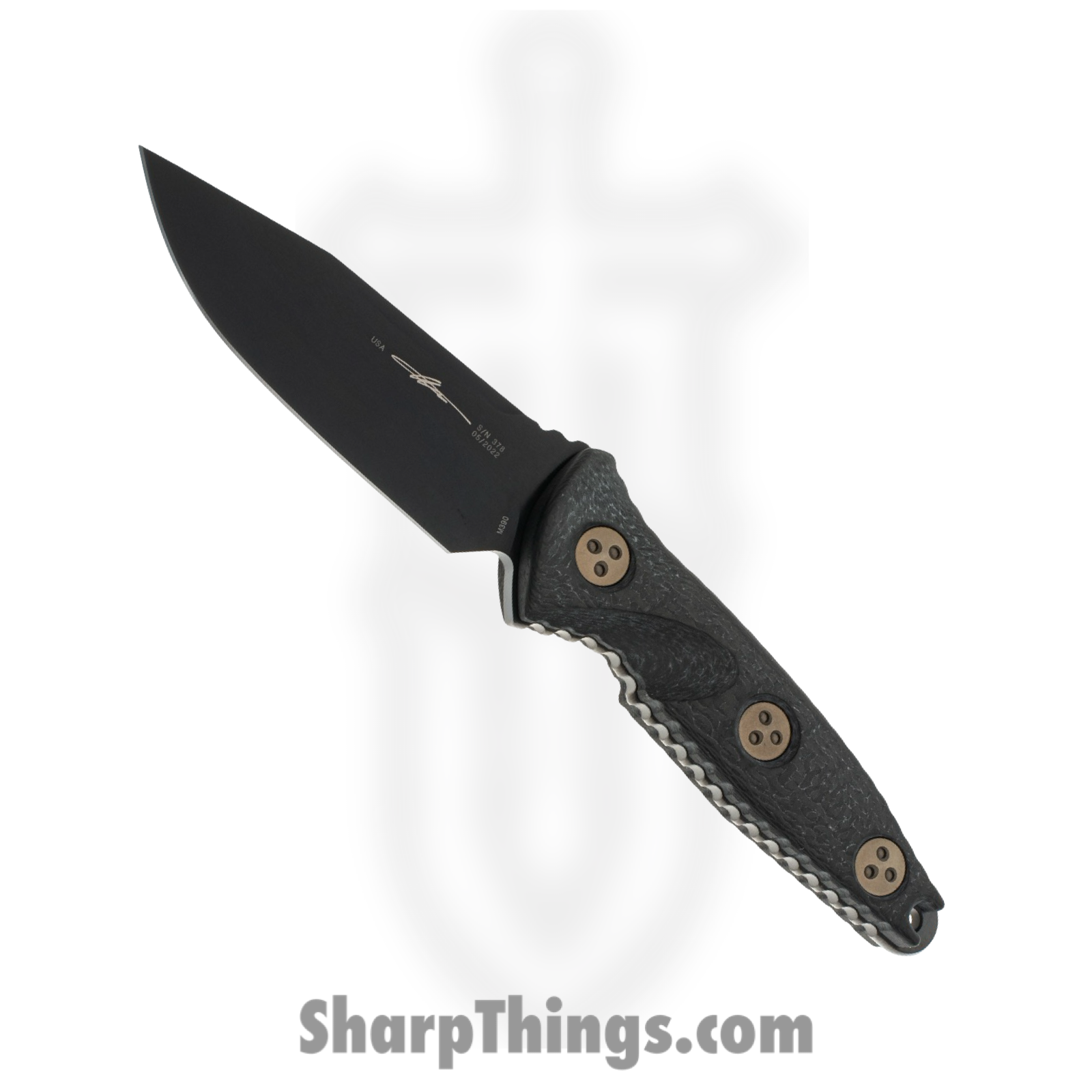 Microtech - 113M-1DLCTCFS - Socom Alpha Mini - Fixed Blade Knife - M390, 204P, Elmax, or XHP Coated Clip Point - Carbon Fiber - Black