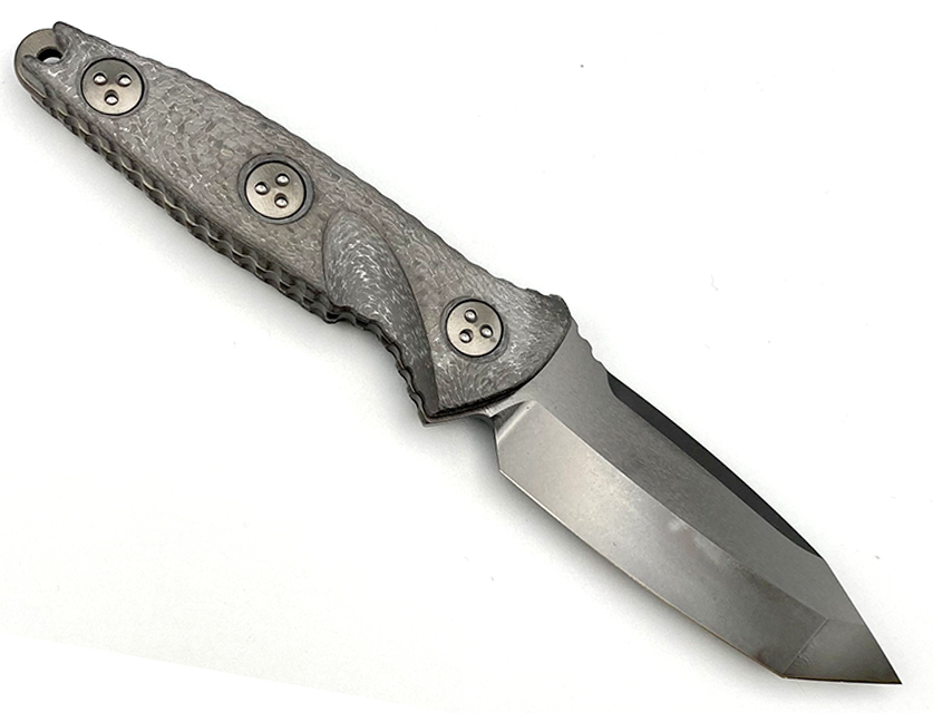 Microtech - 114M-1DLCTCFS - Socom Alpha Mini - Fixed Blade Knife - Elmax, M390, 204P Coated Clip Point - Carbon Fiber - Black - Image 7