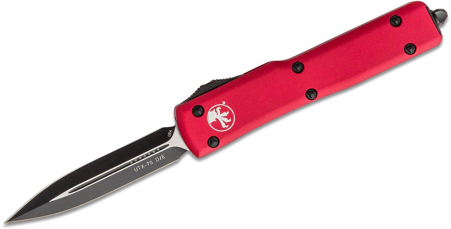 Microtech - 147-1RD - UTX-70 - OTF Auto - Elmax, M390, 204P Two Tone Dagger - 6061-T6 Aluminum - Red - Image 5