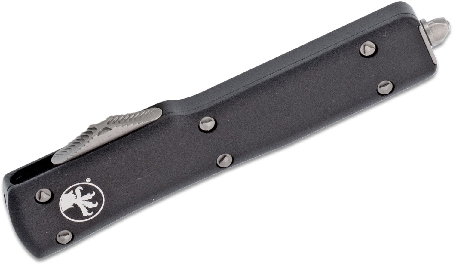 Microtech - 148-10 - UTX-70 - OTF Auto - Elmax, M390, 204P Stonewash Drop Point - 6061-T6 Aluminum - Black - Image 6
