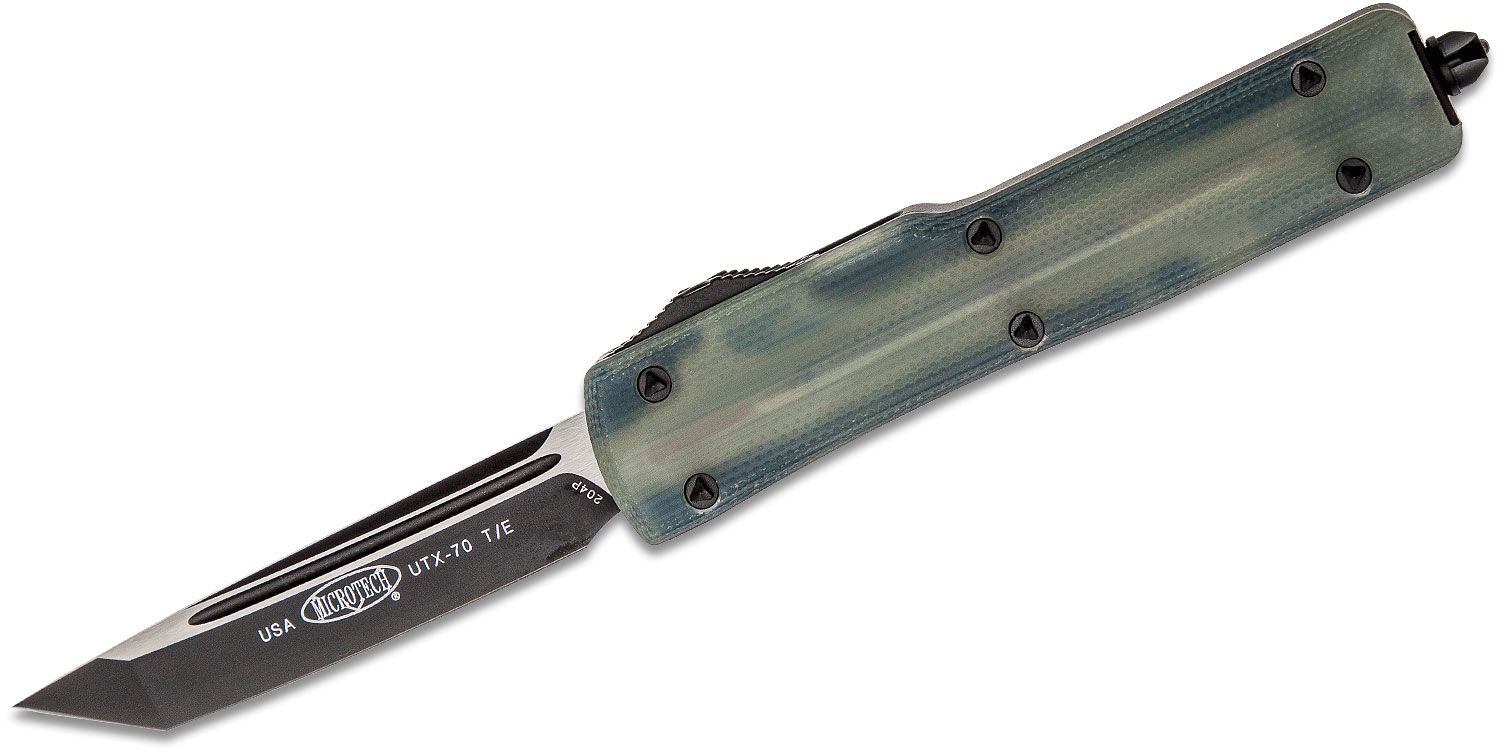 Microtech - 149-1GTJGS - UTX-70 Signature Series - OTF Auto - Elmax, M390, 204P Two Tone Tanto - 6061-T6 Aluminum/G10 - Black/Jade - Image 5