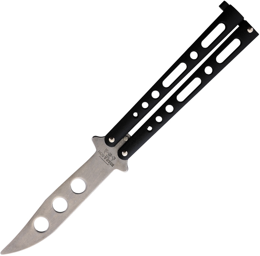 Bear & Son - BC117BTRSW - Butterfly Trainer - Balisong - HC SS Stonewash Clip Point - Powder Coated Zinc - Black - Image 3