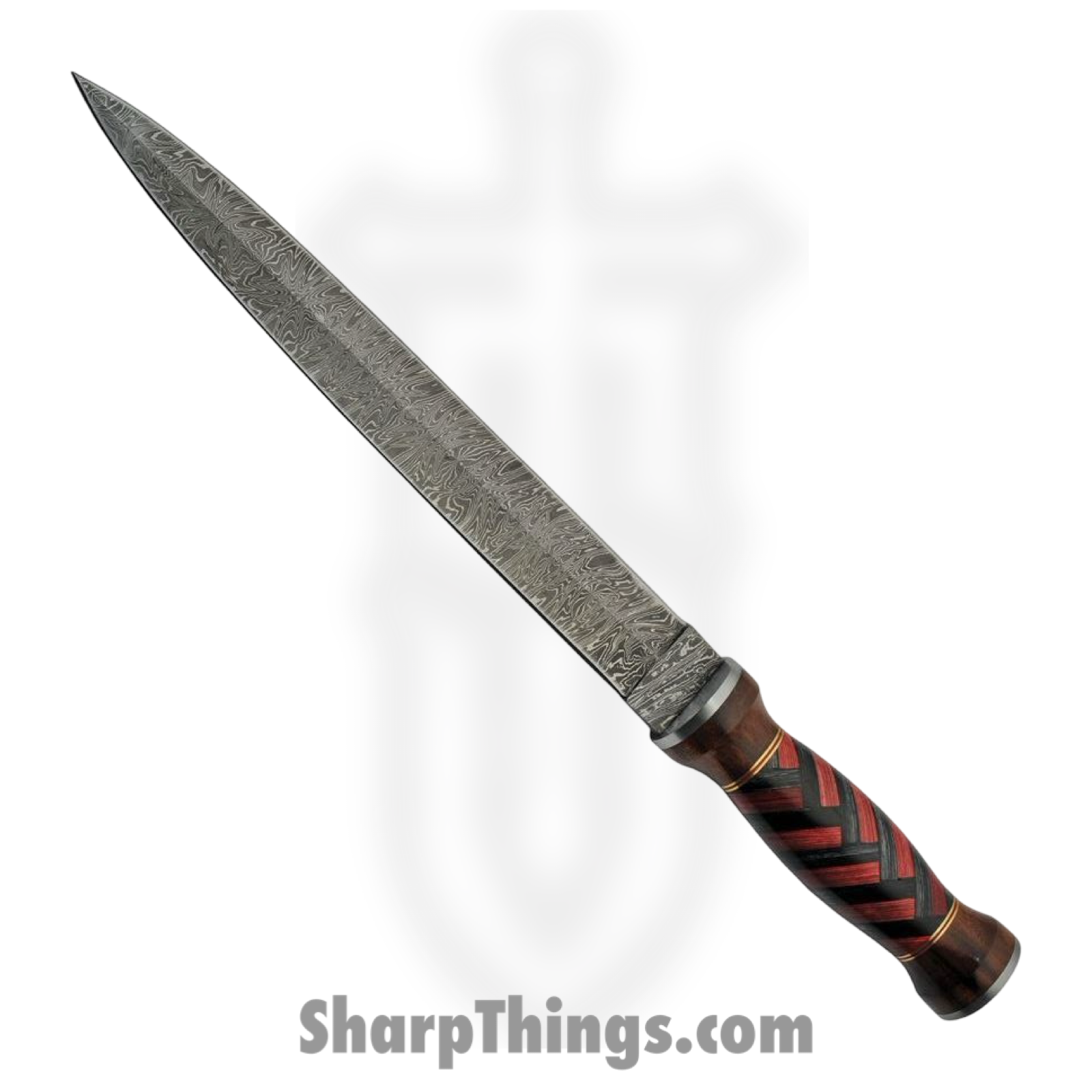 Damascus - DM1271 - 18.5 Inch Sword - Fixed Blade Knife - Damascus Spear Point - Wood - Black Red