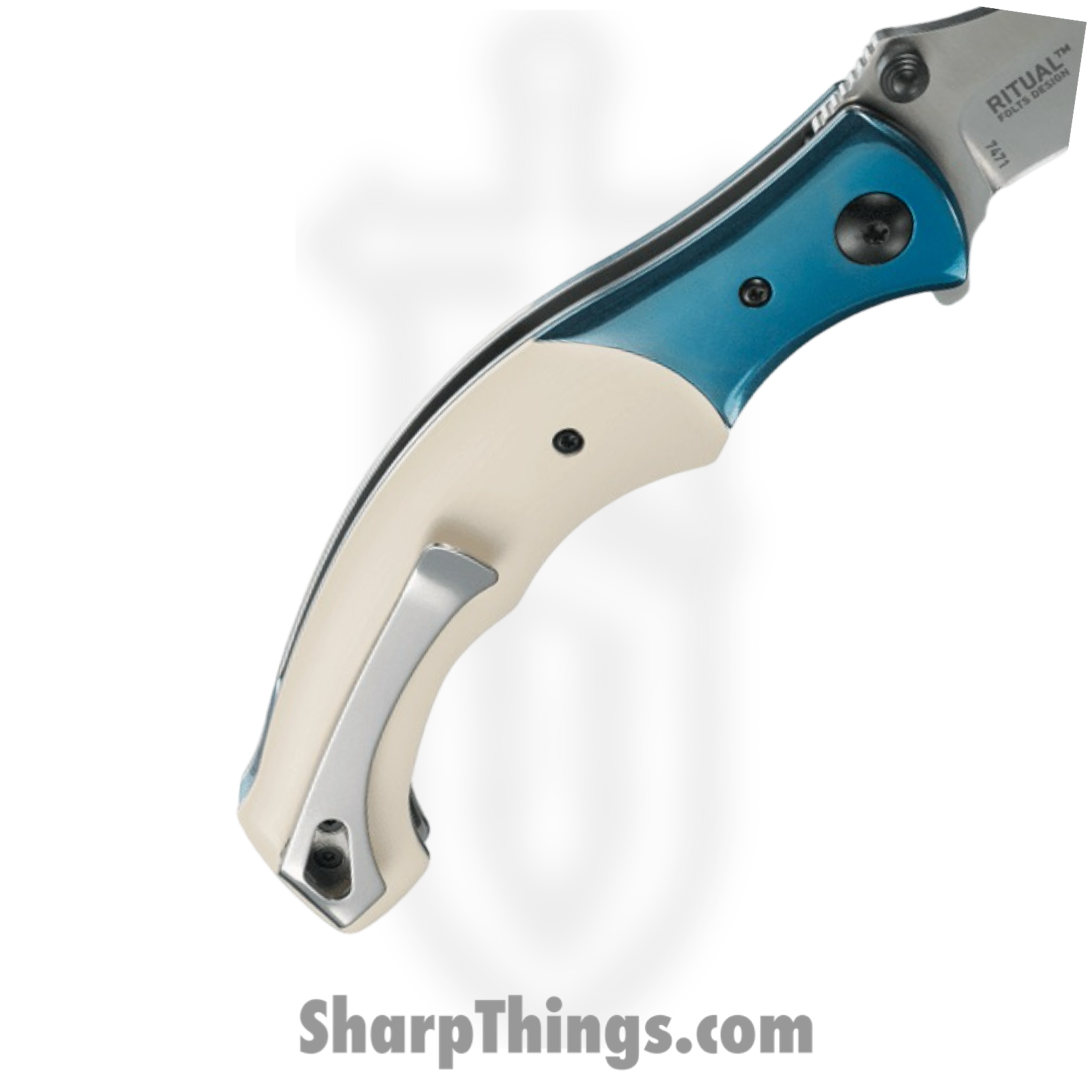 CRKT - 7471 - Ritual - Assisted Open Knife - 12C27 Satin Trailing Point - Micarta - White Blue - Image 4