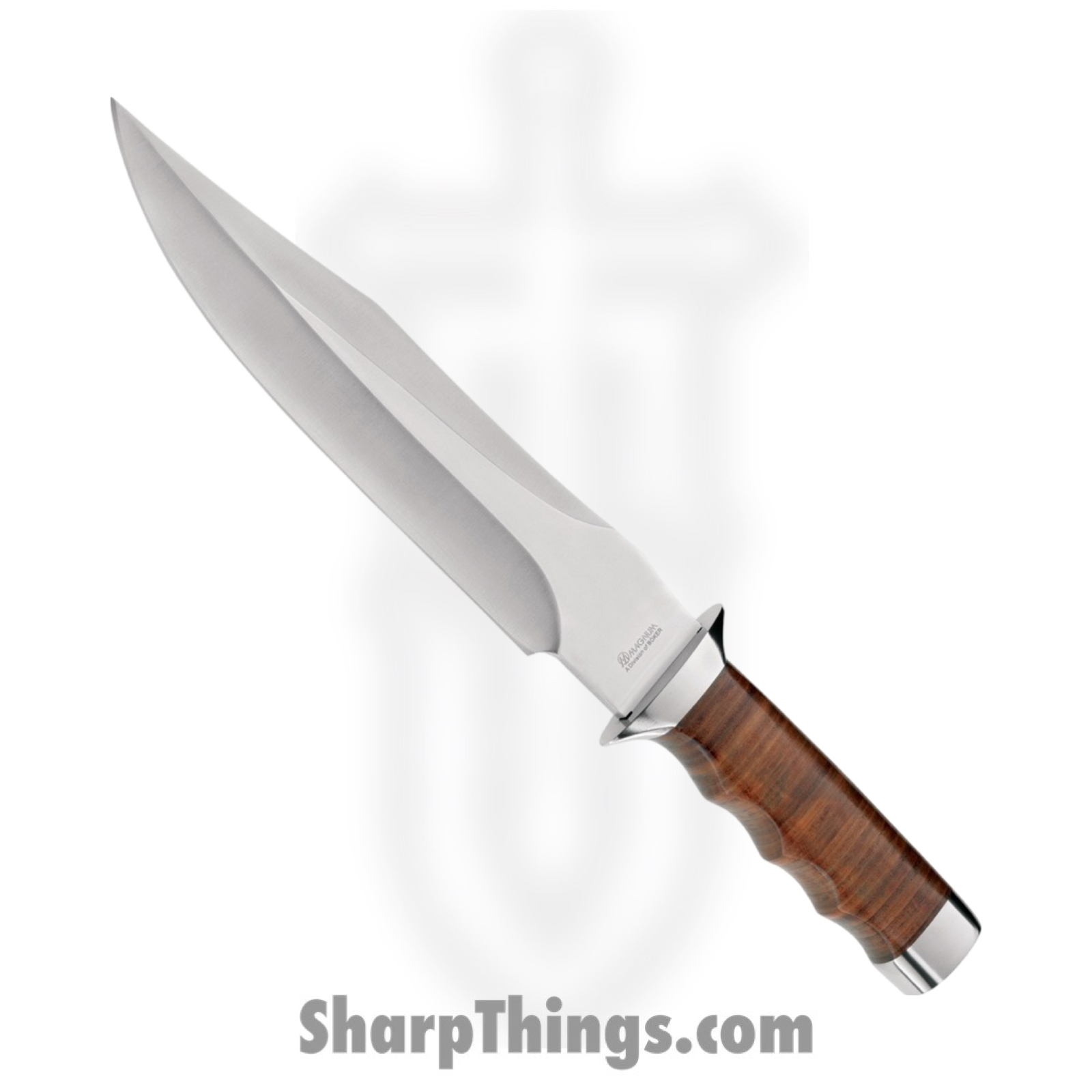 Boker Magnum - BOM02MB565 - Giant Bowie - Fixed Blade Knife - 440 SS Satin Clip Point - Stacked Leather - Brown