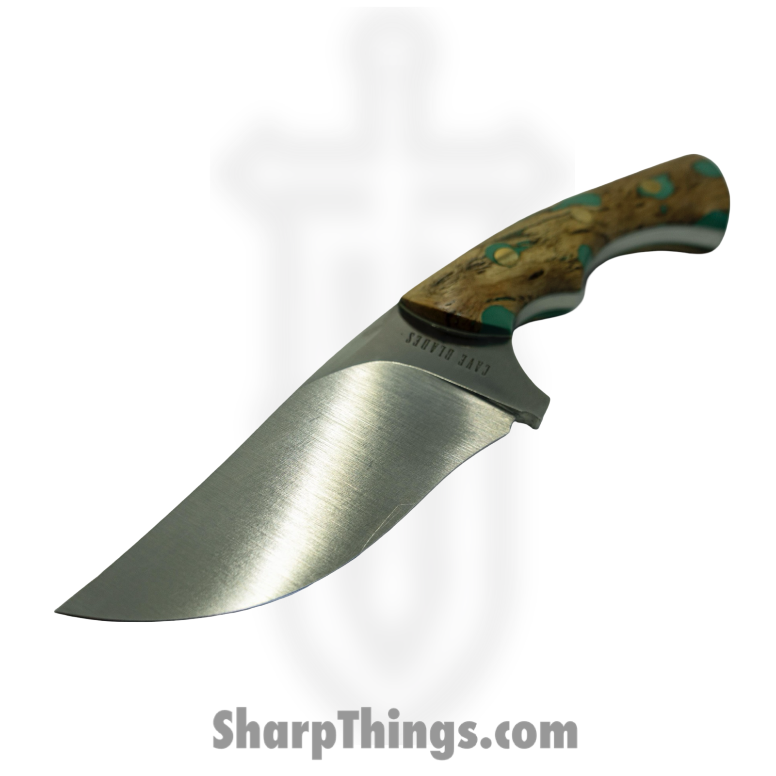 Cave Blades - CaveHunt4 - Hunter - Fixed Blade Knife - 154CM Satin Drop Point - Stabilized Wood - Brown Teal - Image 2