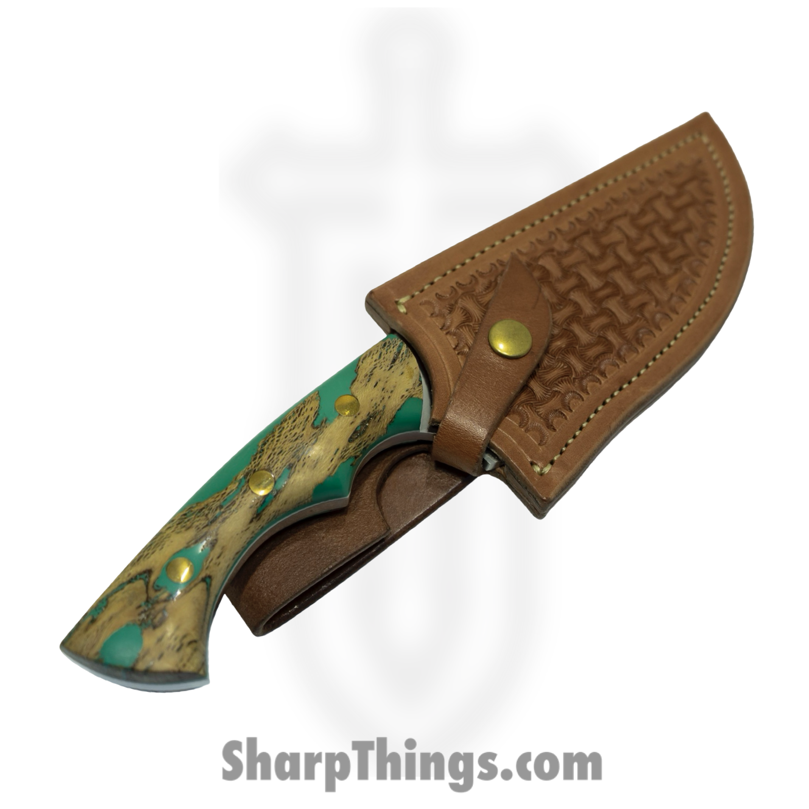 Cave Blades - CaveHunt4 - Hunter - Fixed Blade Knife - 154CM Satin Drop Point - Stabilized Wood - Brown Teal - Image 3